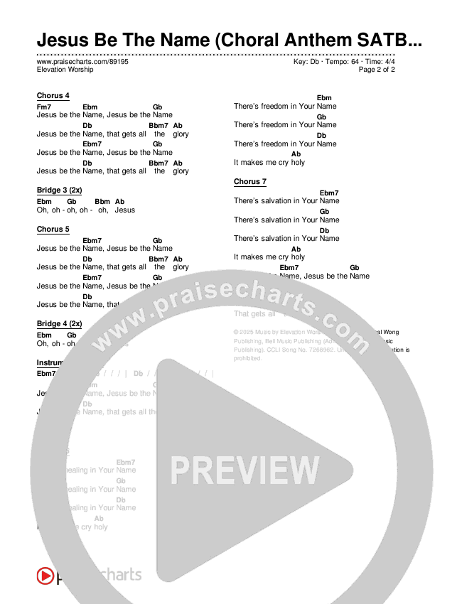 Jesus Be The Name (Choral Anthem SATB) Chords & Lyrics (Elevation Worship)