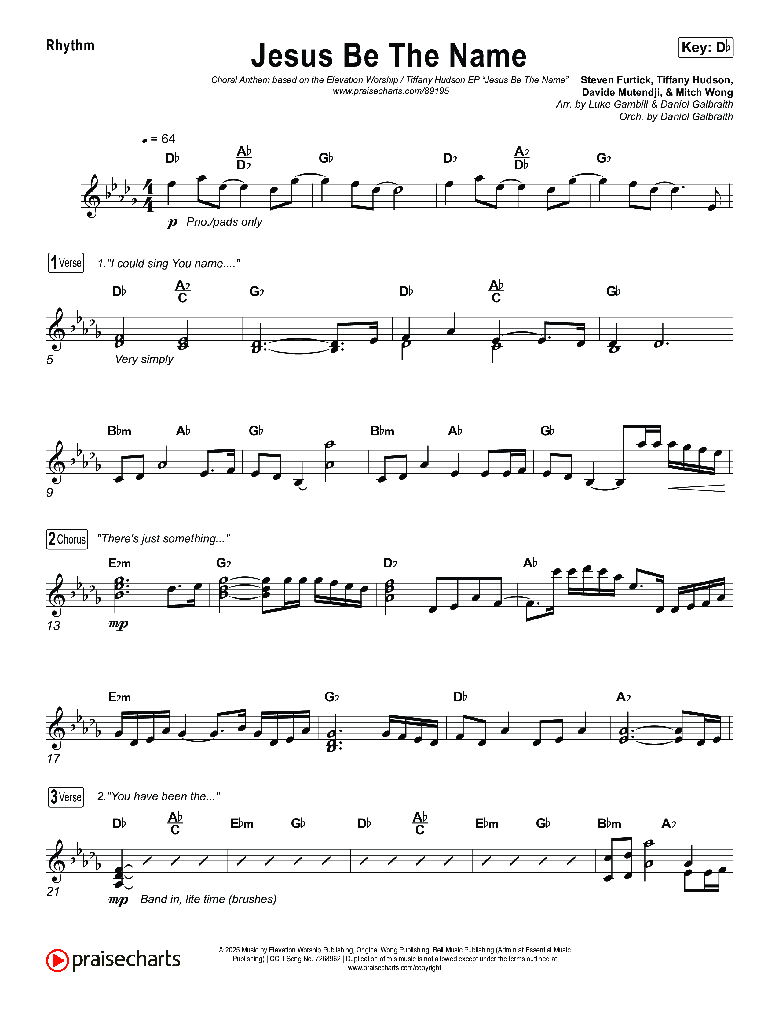 Jesus Be The Name (Choral Anthem SATB) Rhythm Chart (Elevation Worship)