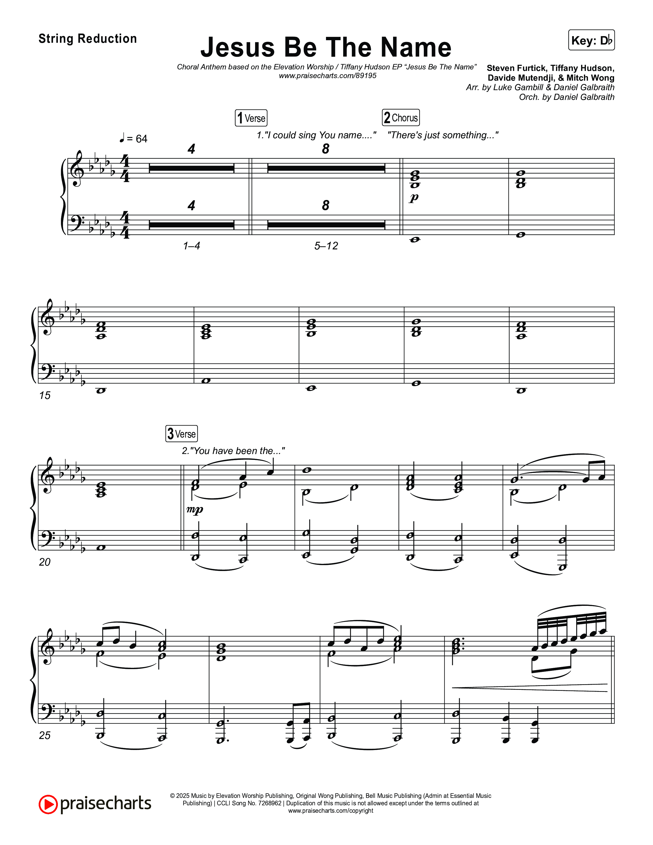Jesus Be The Name (Choral Anthem SATB) String Reduction (Elevation Worship)