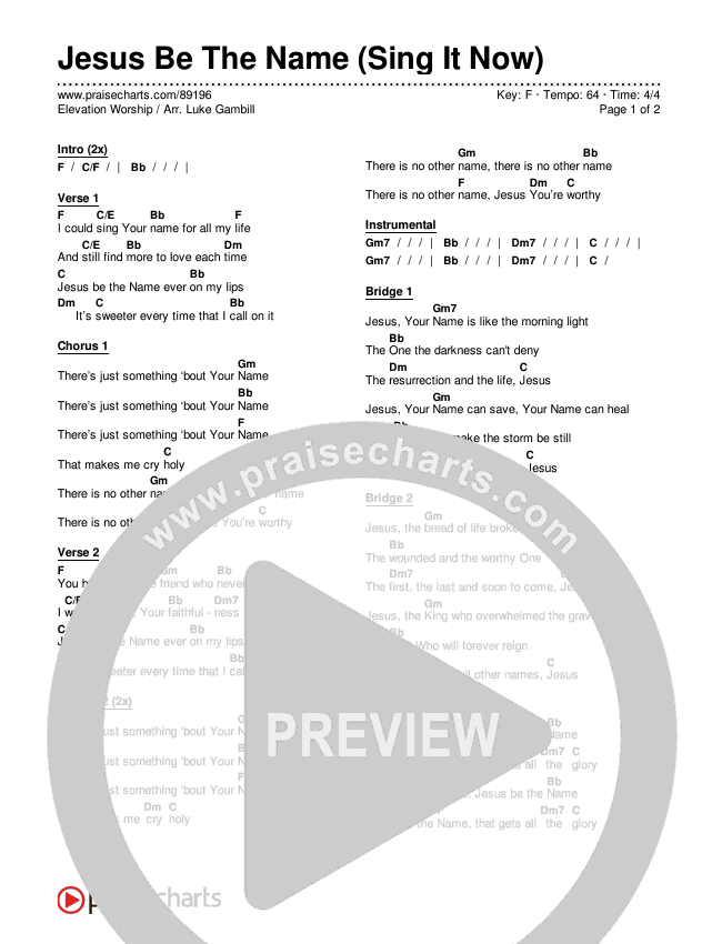 Jesus Be The Name (Sing It Now) Chords & Lyrics (Elevation Worship / Arr. Luke Gambill)