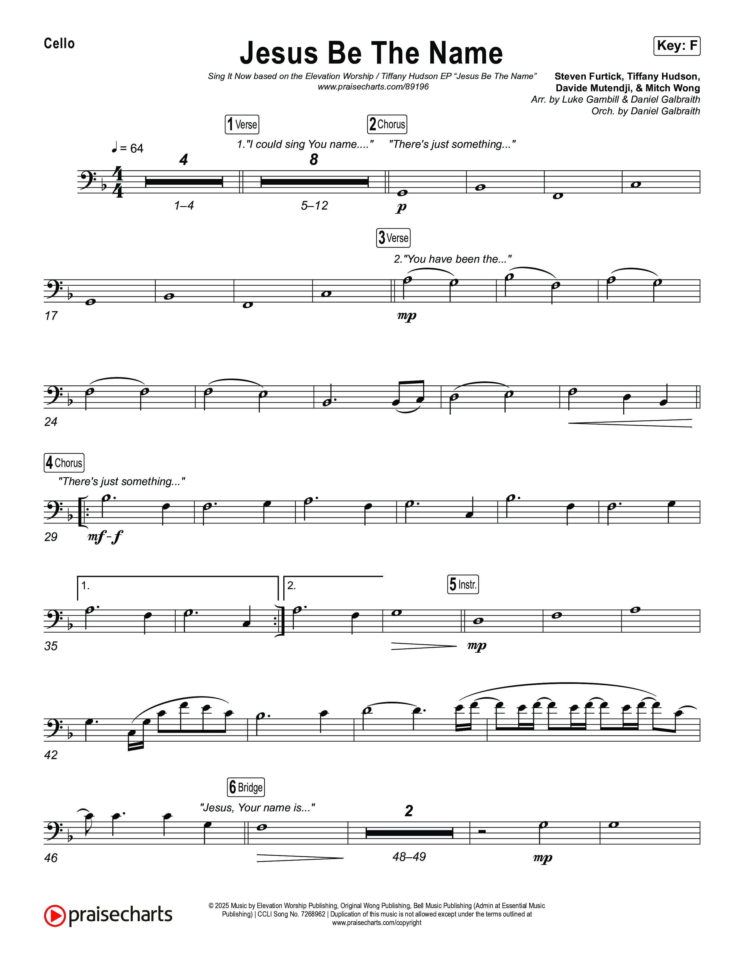 Jesus Be The Name (Sing It Now) Cello (Elevation Worship / Arr. Luke Gambill)