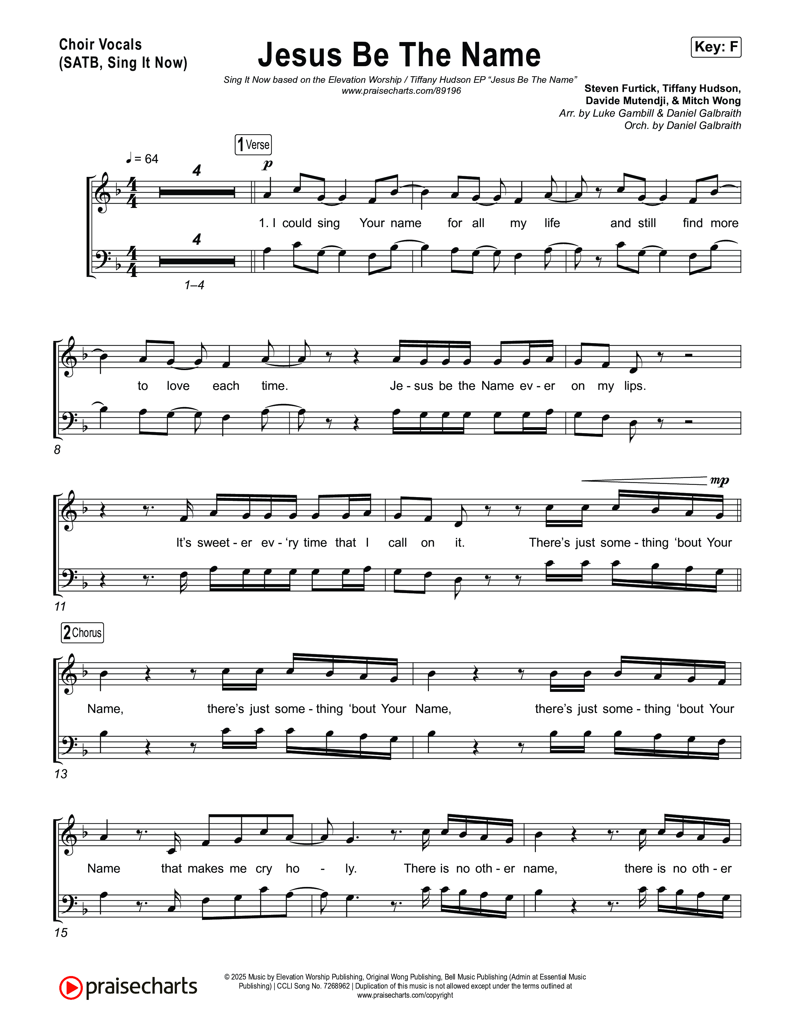 Jesus Be The Name (Sing It Now) Choir Sheet (SATB) (Elevation Worship / Arr. Luke Gambill)