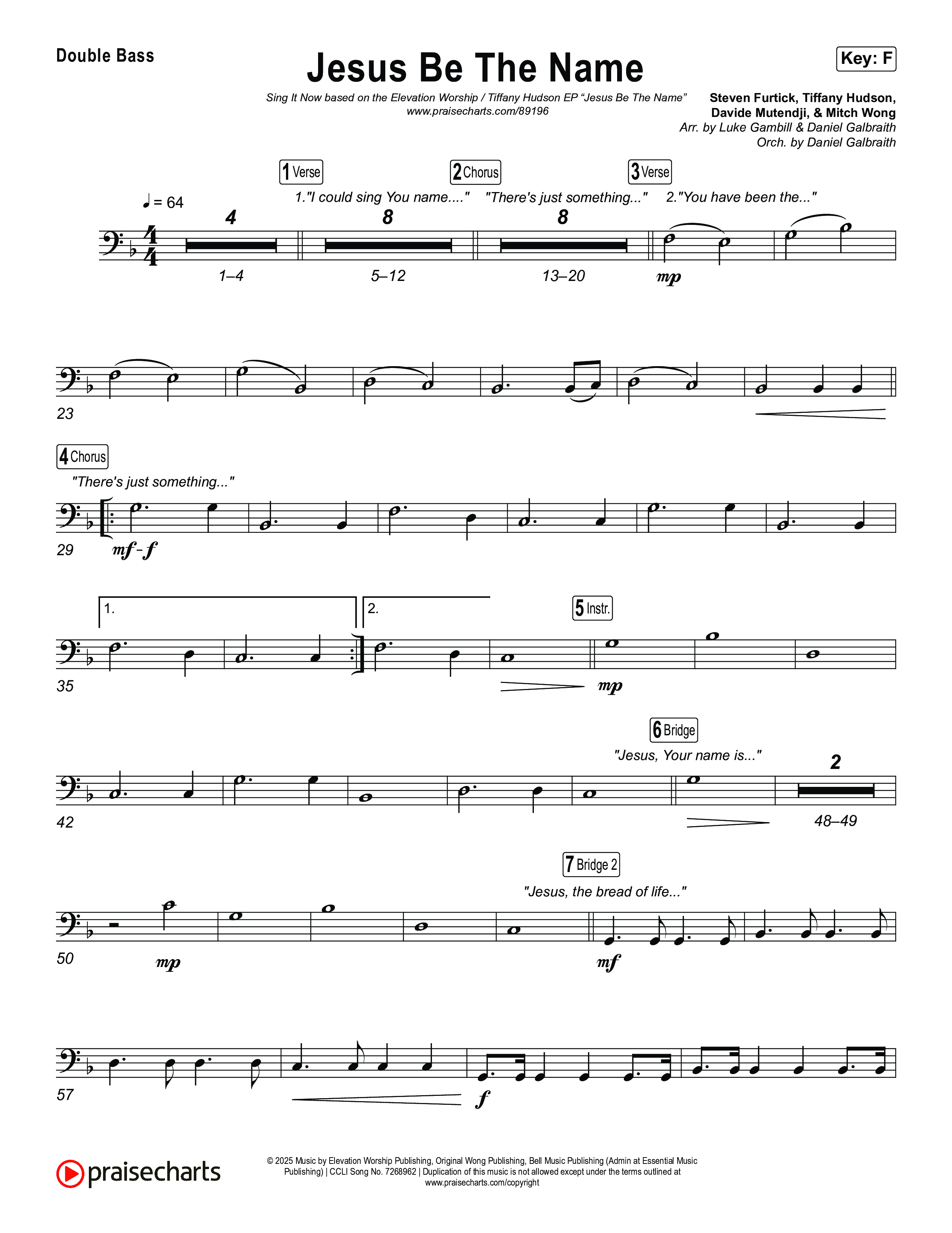 Jesus Be The Name (Sing It Now) Double Bass (Elevation Worship / Arr. Luke Gambill)