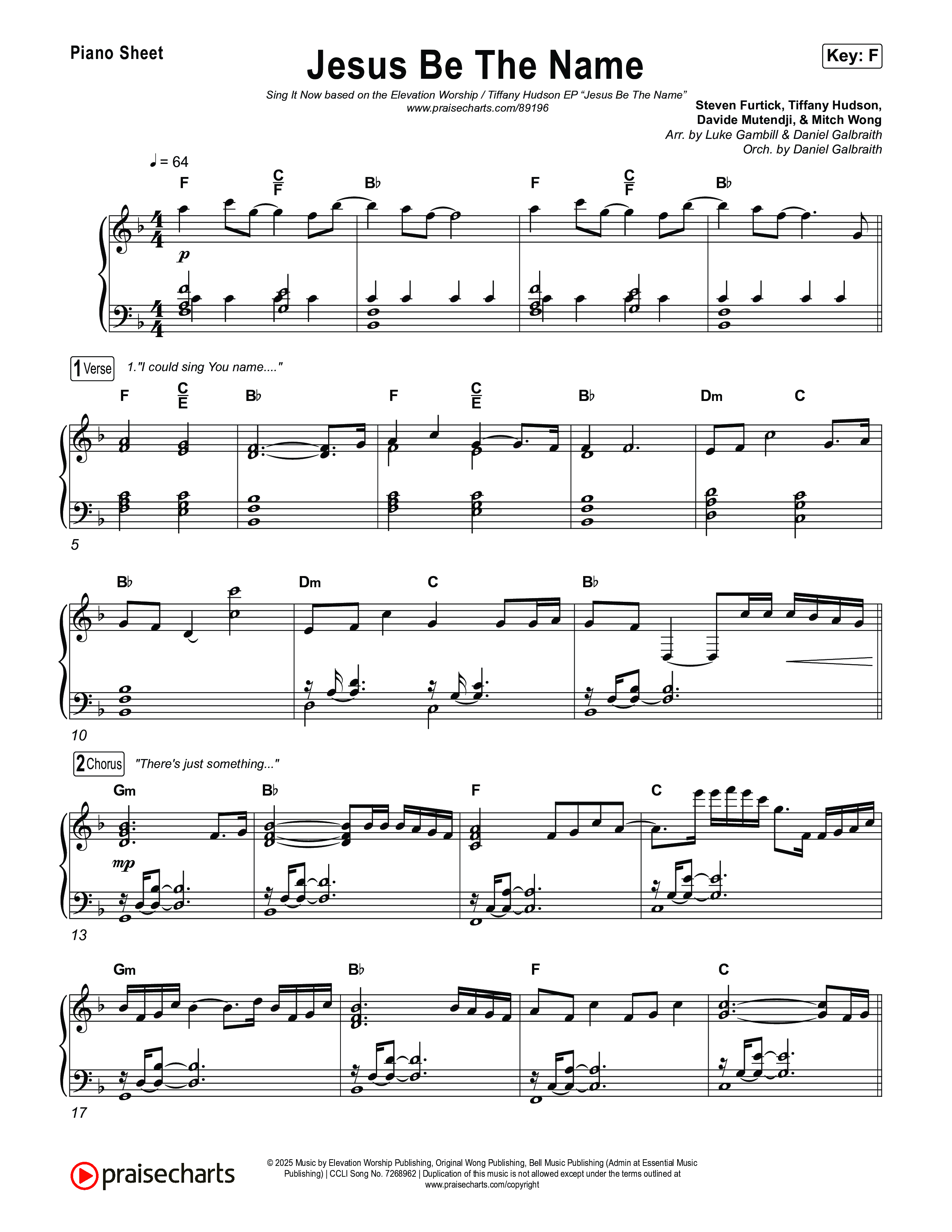 Jesus Be The Name (Sing It Now) Piano Sheet (Elevation Worship / Arr. Luke Gambill)