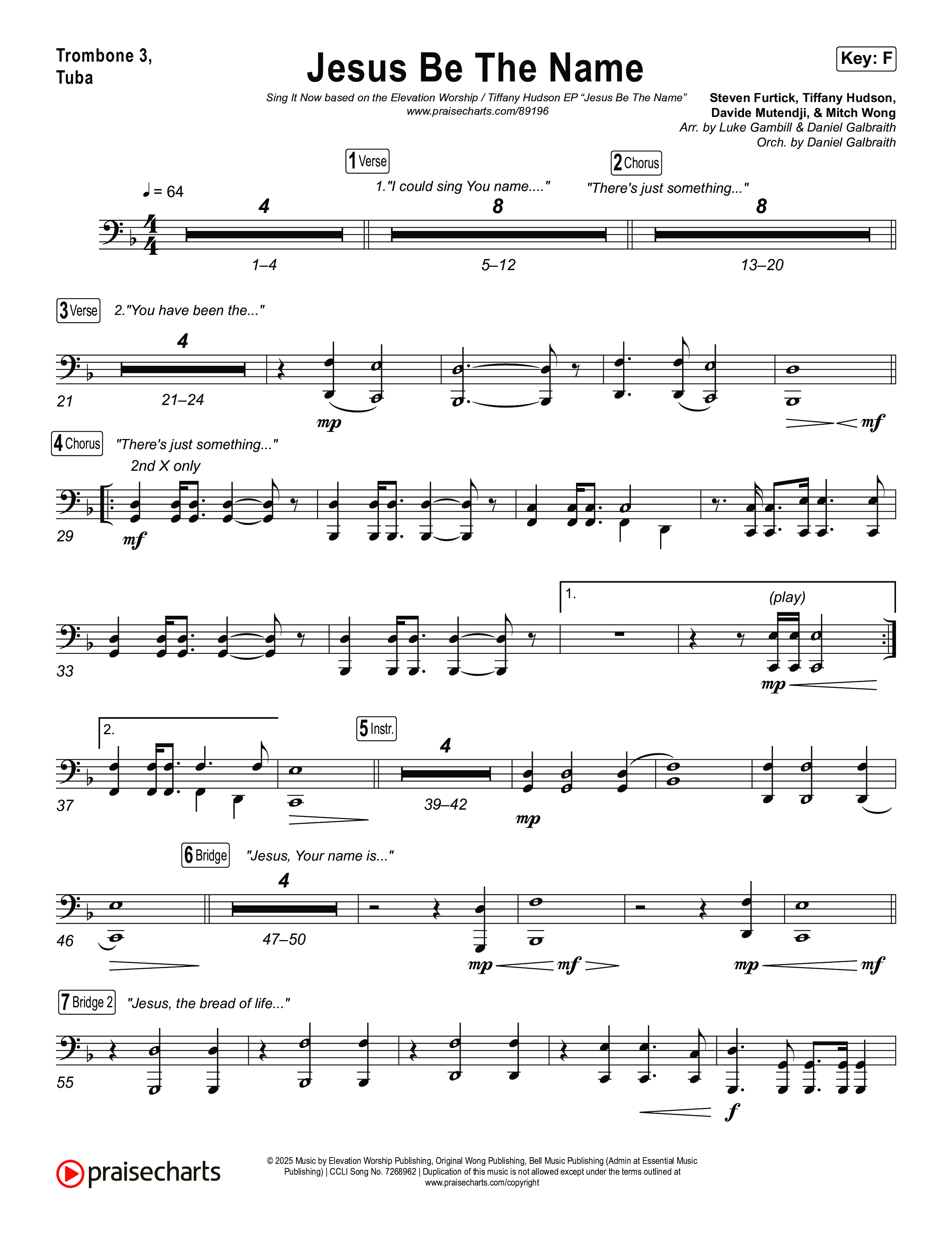 Jesus Be The Name (Sing It Now) Trombone 3/Tuba (Elevation Worship / Arr. Luke Gambill)