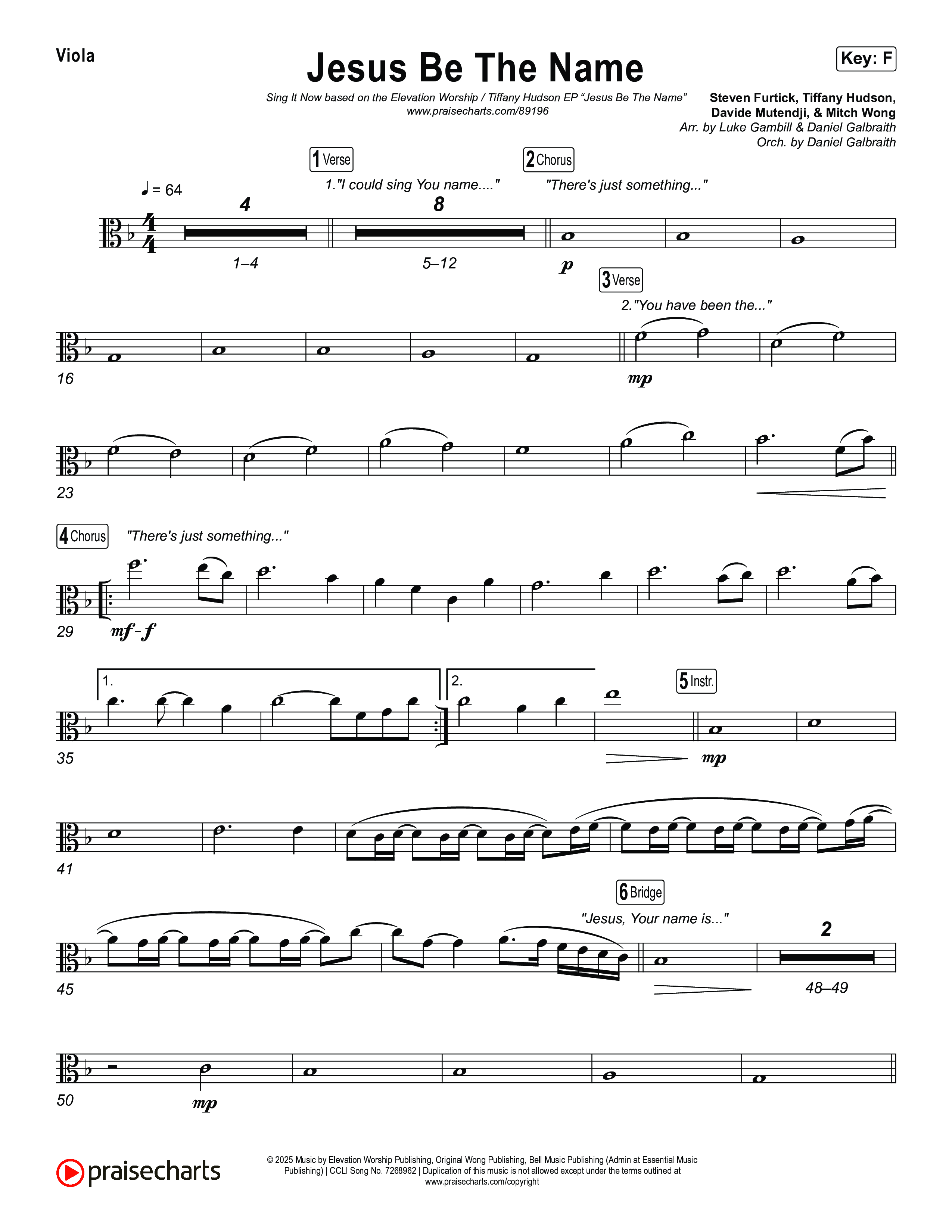 Jesus Be The Name (Sing It Now) Viola (Elevation Worship / Arr. Luke Gambill)