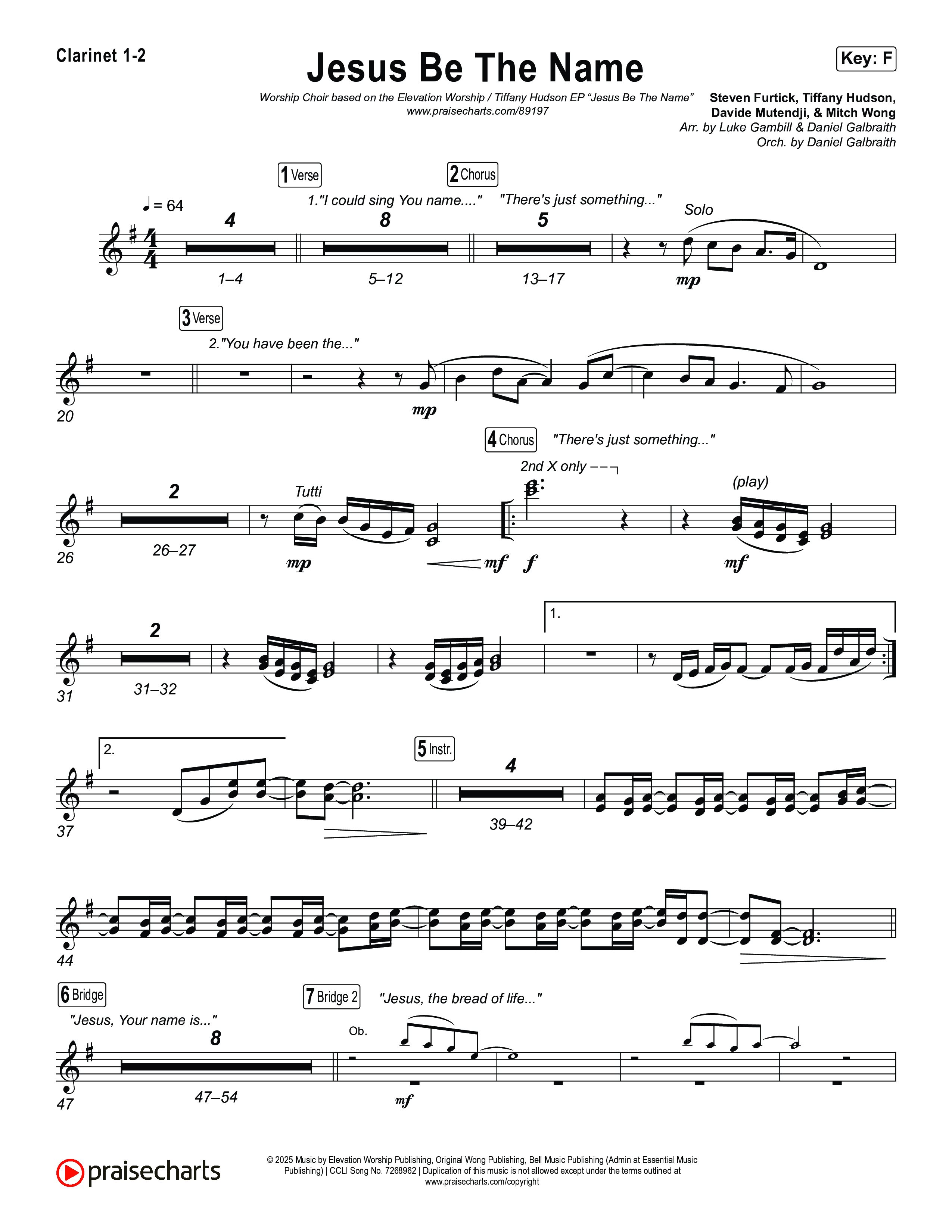 Jesus Be The Name (Worship Choir/SAB) Clarinet 1/2 (Elevation Worship / Arr. Luke Gambill)