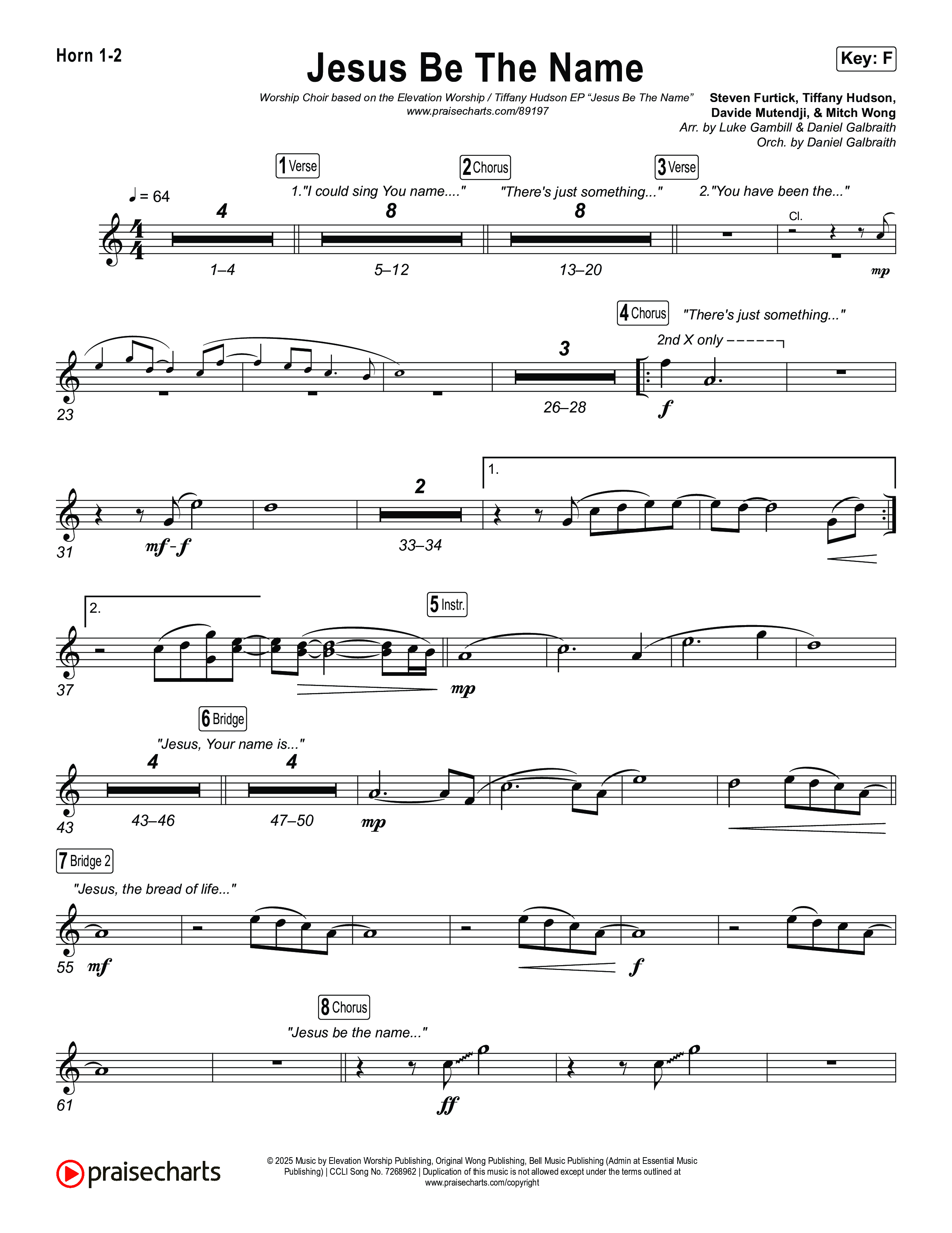Jesus Be The Name (Worship Choir/SAB) French Horn 1/2 (Elevation Worship / Arr. Luke Gambill)