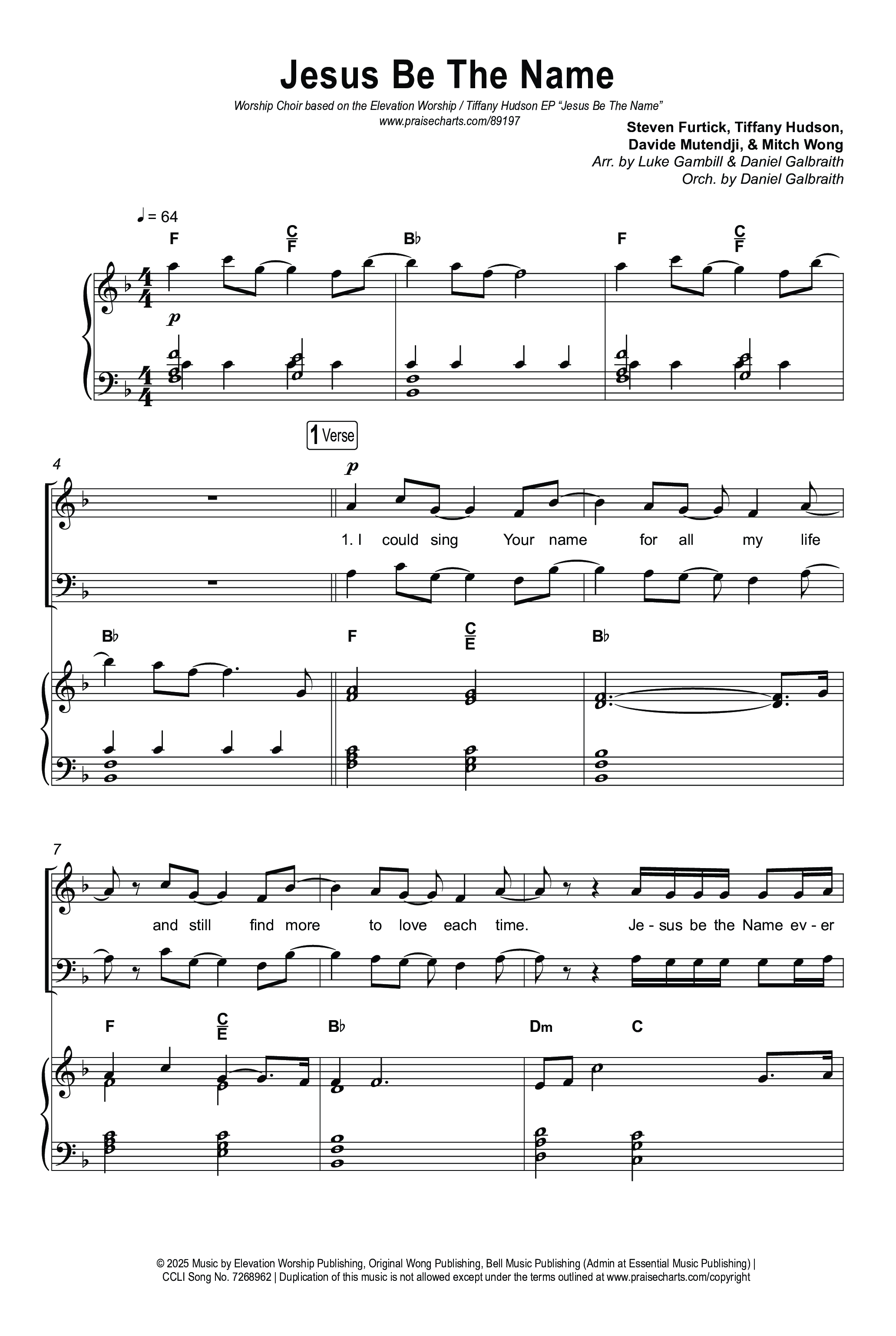 Jesus Be The Name (Worship Choir/SAB) Octavo (SAB & Pno) (Elevation Worship / Arr. Luke Gambill)