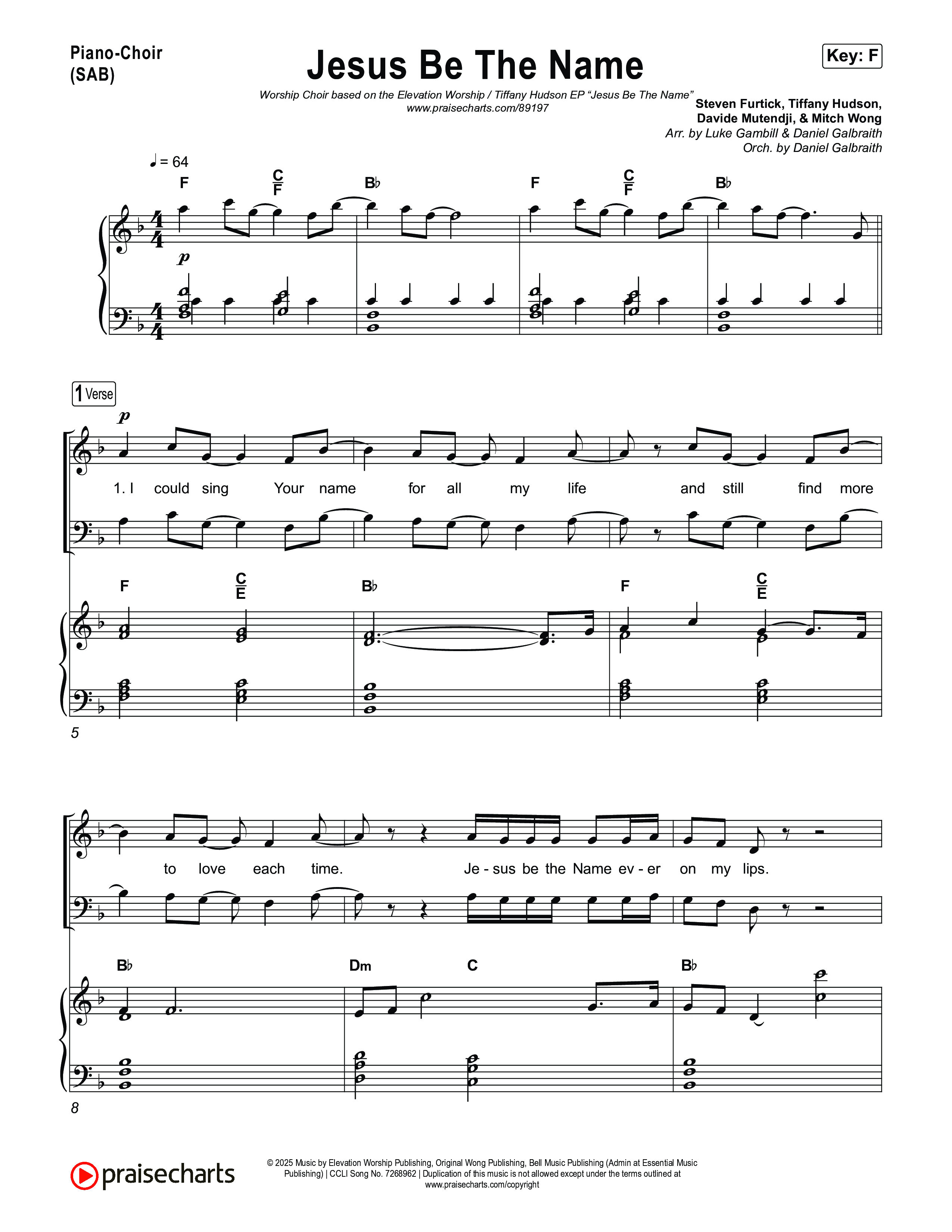 Jesus Be The Name (Worship Choir/SAB) Piano/Choir (SAB) (Elevation Worship / Arr. Luke Gambill)