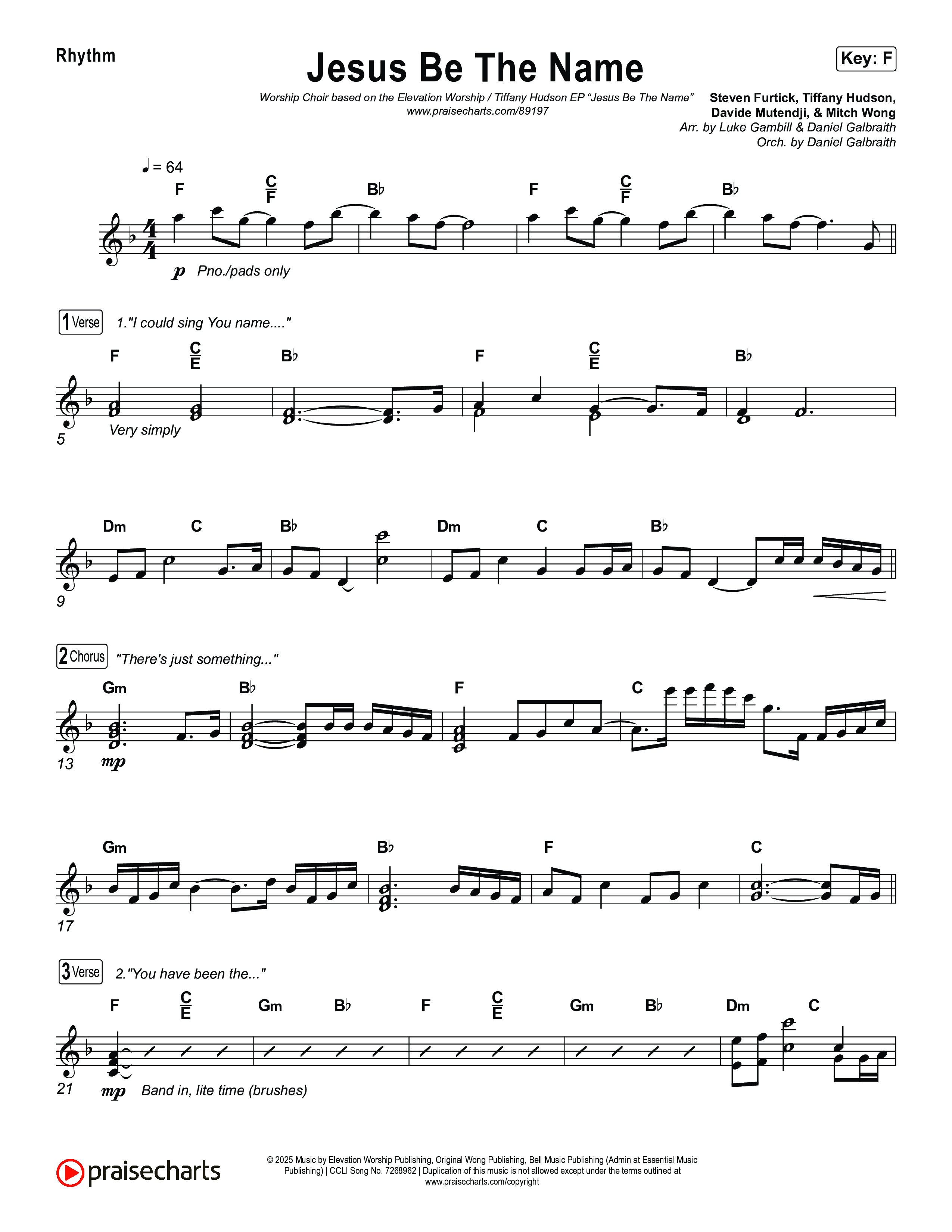 Jesus Be The Name (Worship Choir/SAB) Rhythm Chart (Elevation Worship / Arr. Luke Gambill)