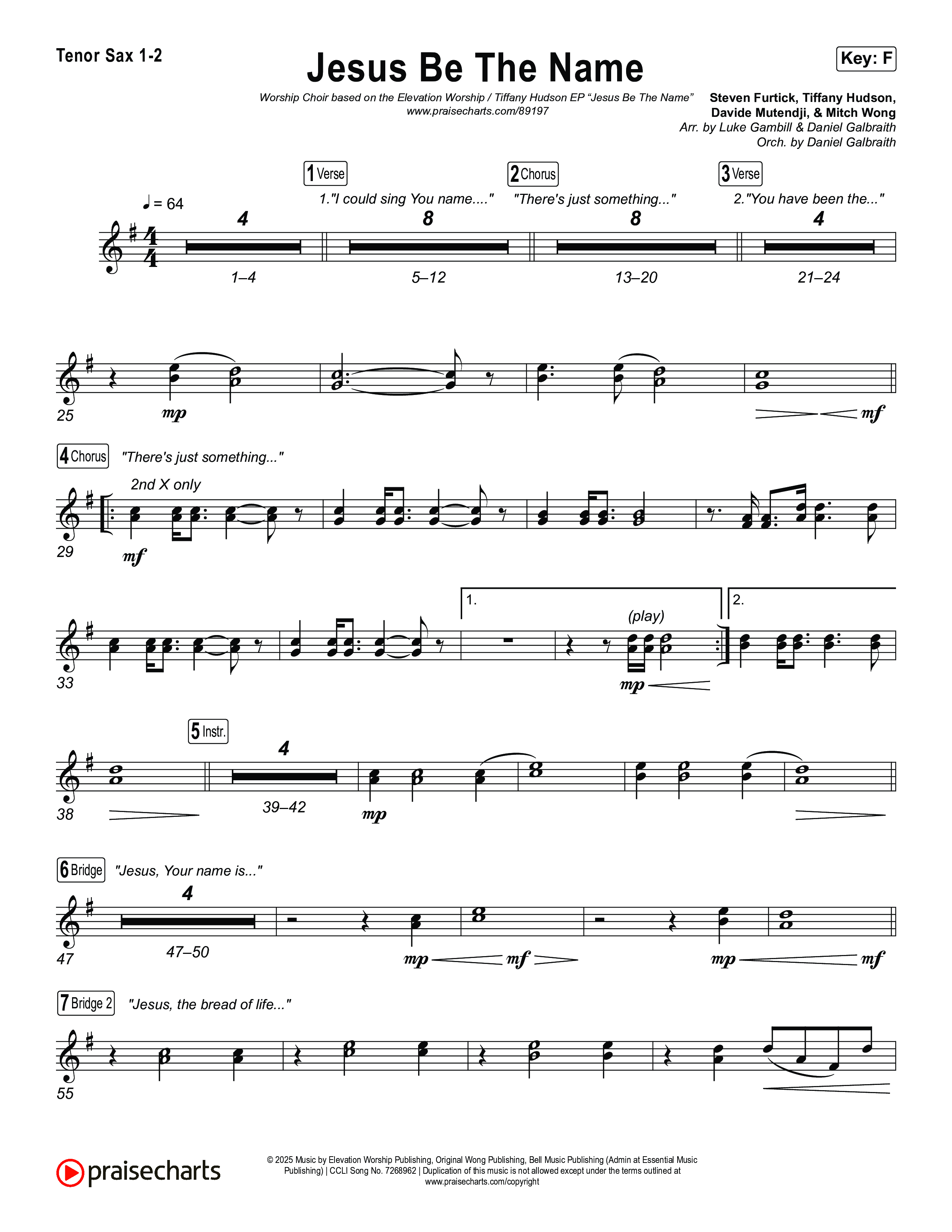 Jesus Be The Name (Worship Choir/SAB) Tenor Sax 1/2 (Elevation Worship / Arr. Luke Gambill)