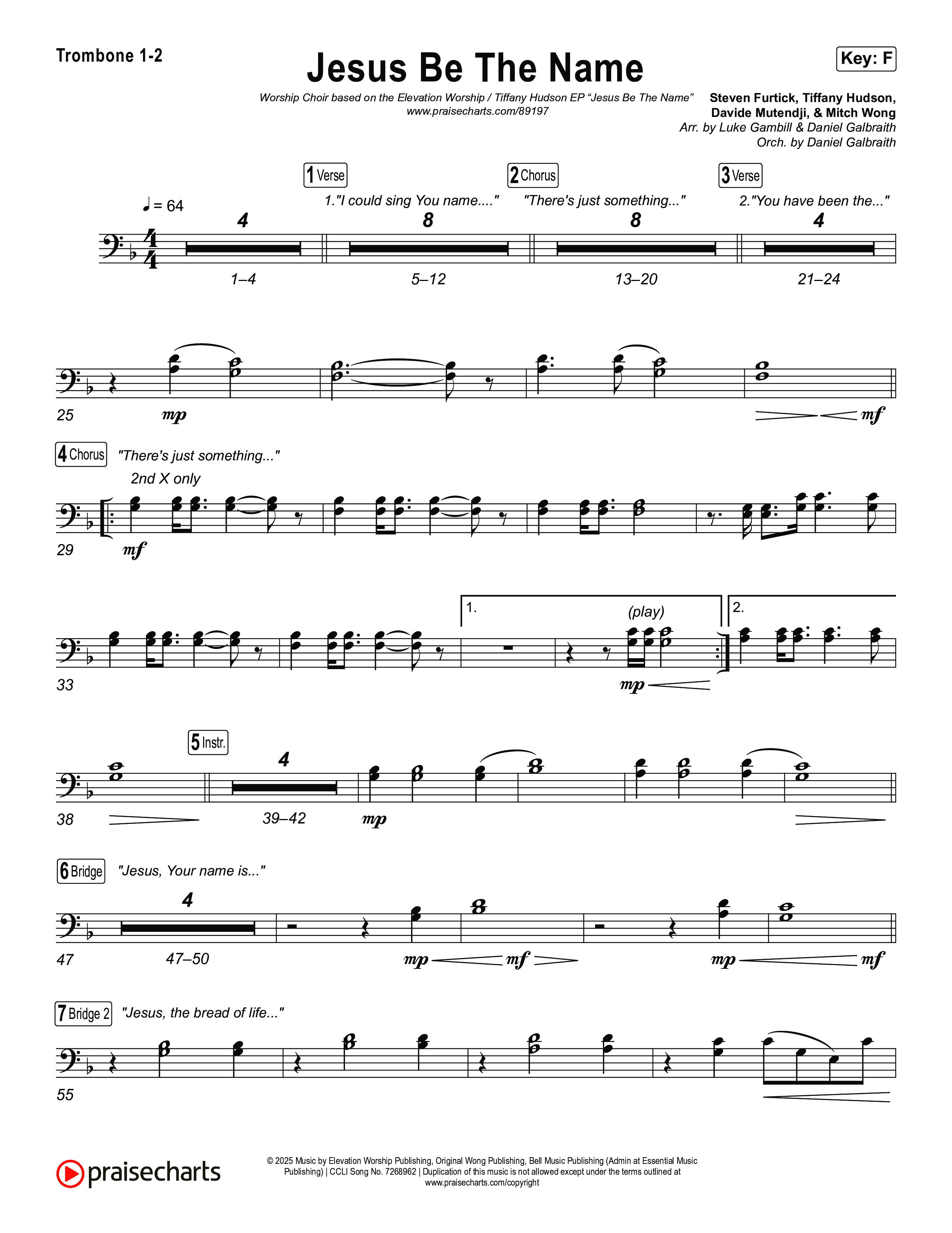 Jesus Be The Name (Worship Choir/SAB) Trombone 1/2 (Elevation Worship / Arr. Luke Gambill)