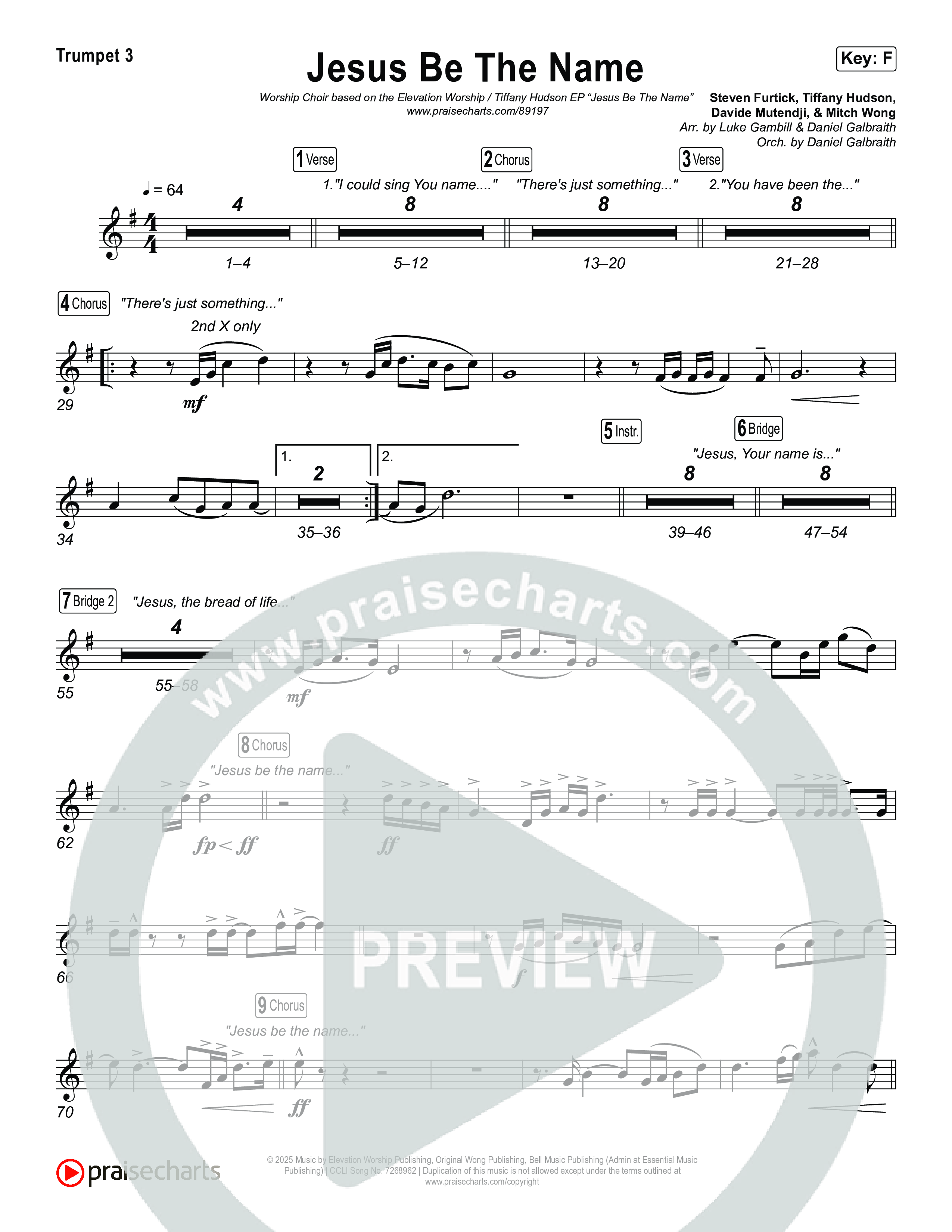 Jesus Be The Name (Worship Choir/SAB) Trumpet 3 (Elevation Worship / Arr. Luke Gambill)