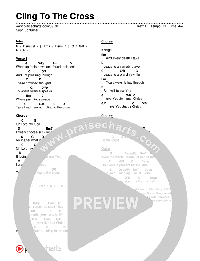 Cling To The Cross Chords & Lyrics (Seph Schlueter)