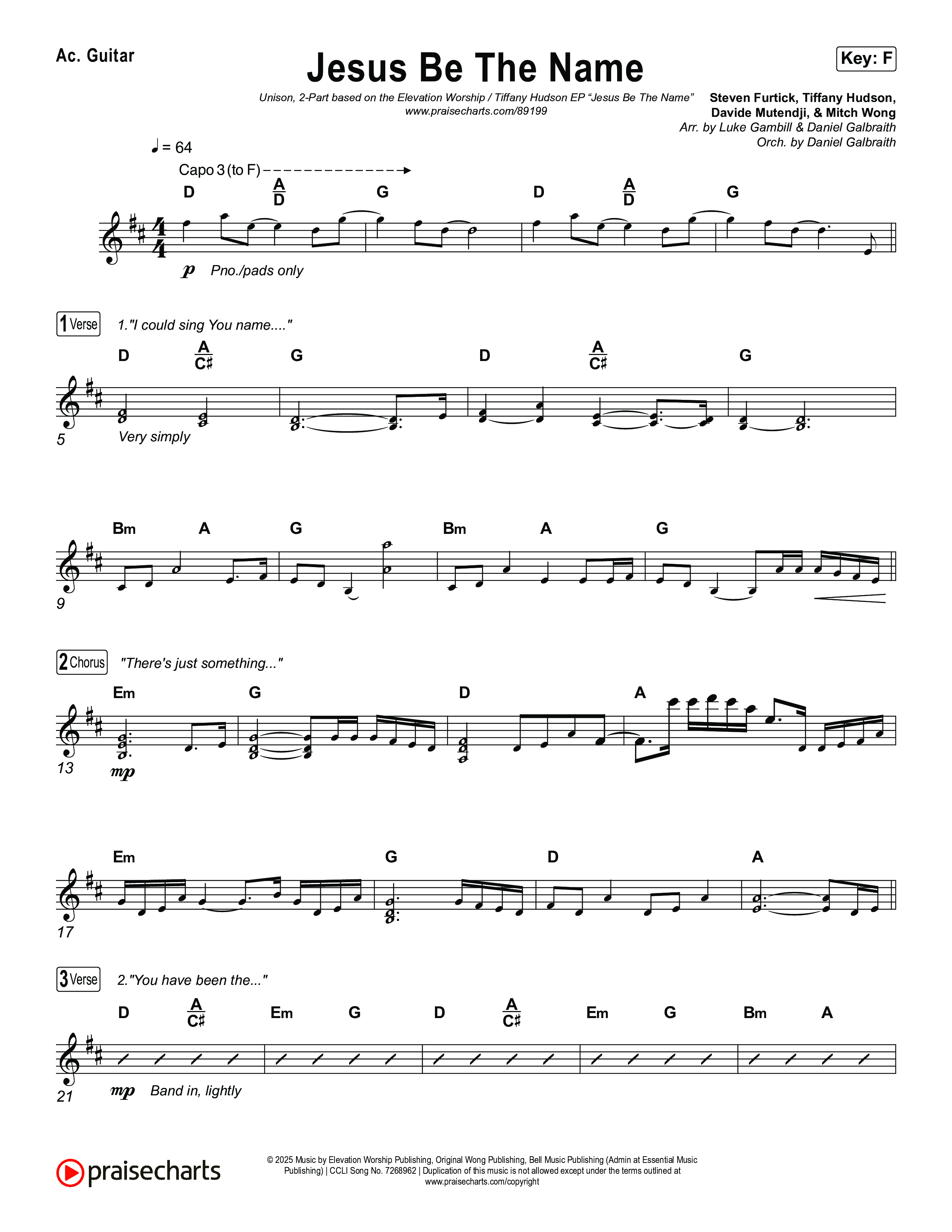 Jesus Be The Name (Unison/2-Part) Acoustic Guitar (Elevation Worship / Arr. Luke Gambill)