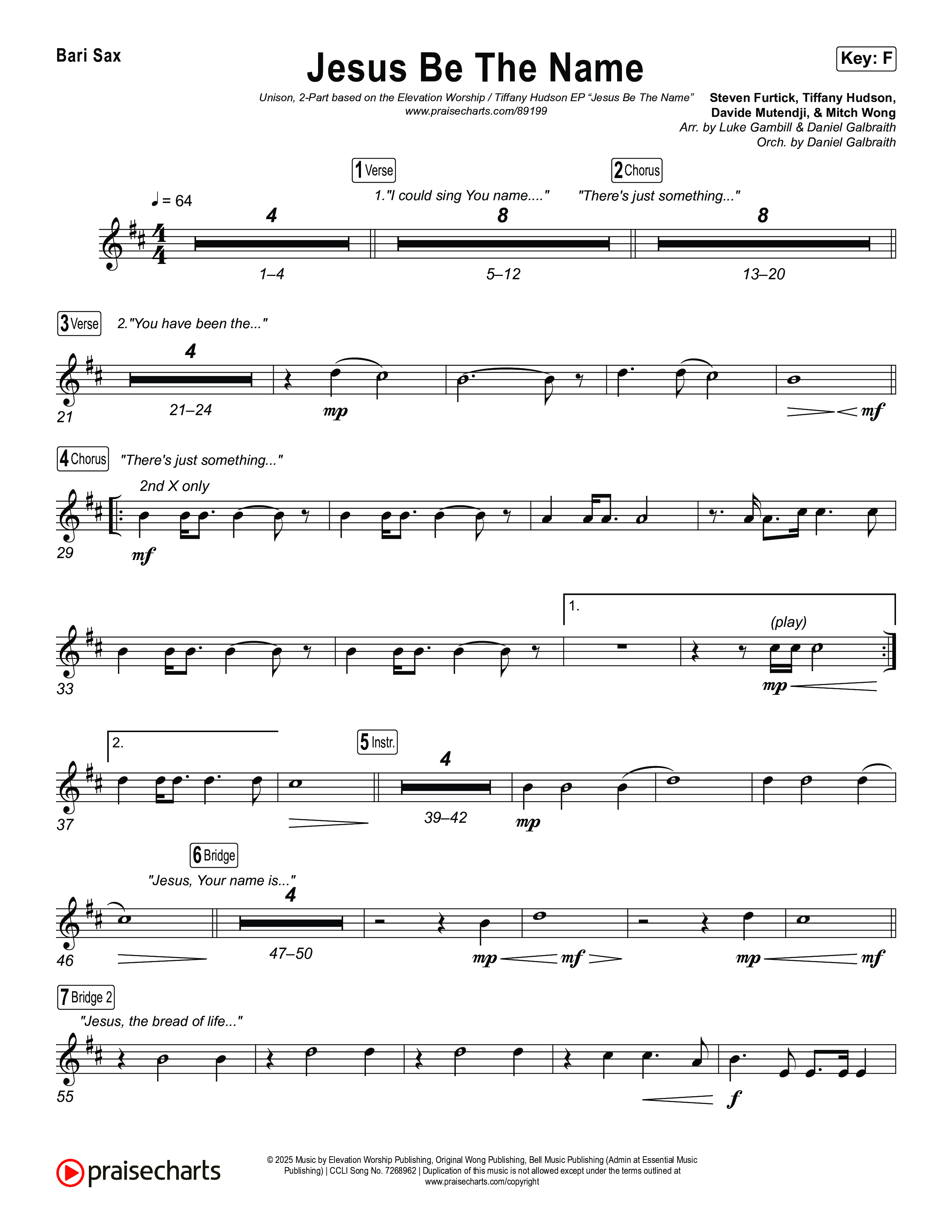Jesus Be The Name (Unison/2-Part) Bari Sax (Elevation Worship / Arr. Luke Gambill)