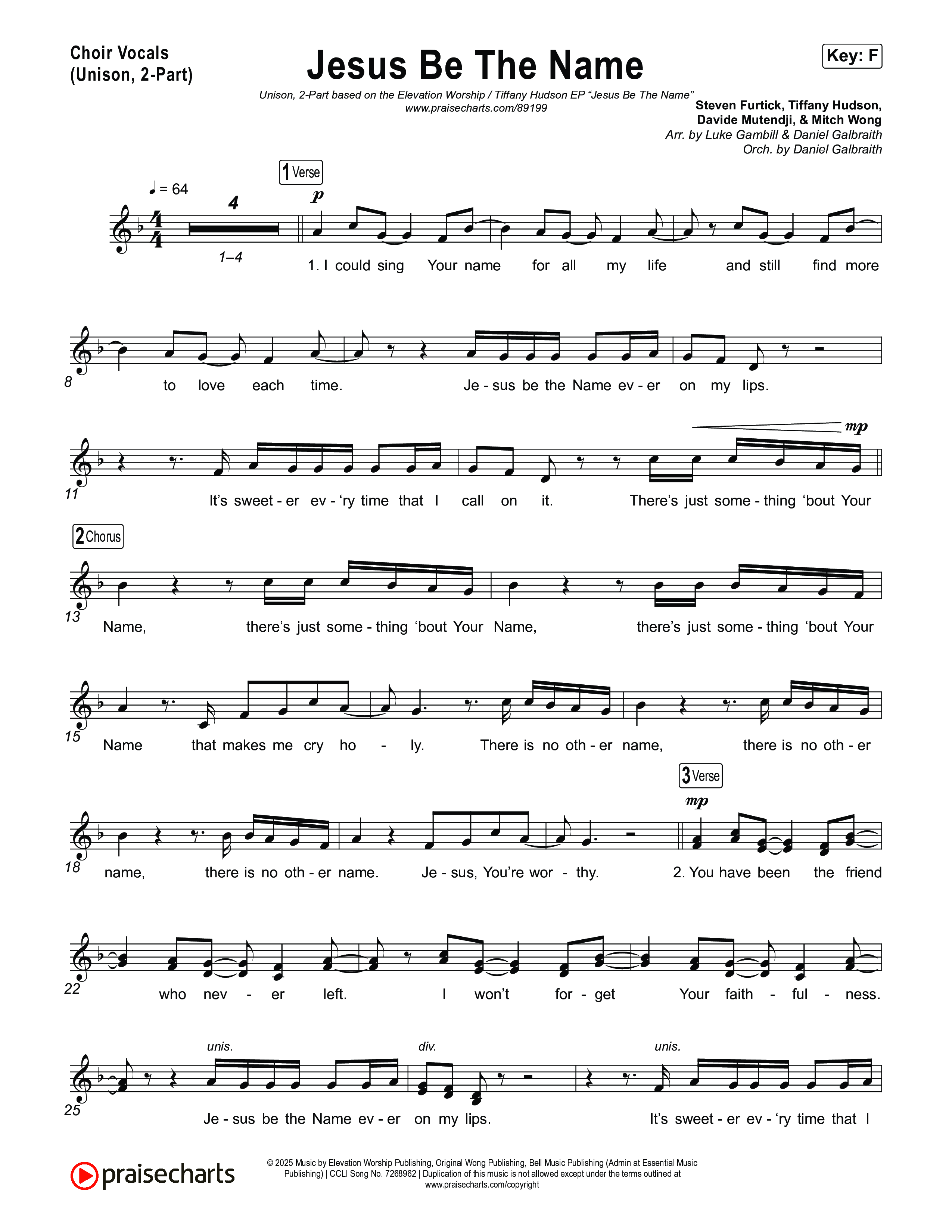 Jesus Be The Name (Unison/2-Part) Choir Vocals (Uni/2-Part) (Elevation Worship / Arr. Luke Gambill)