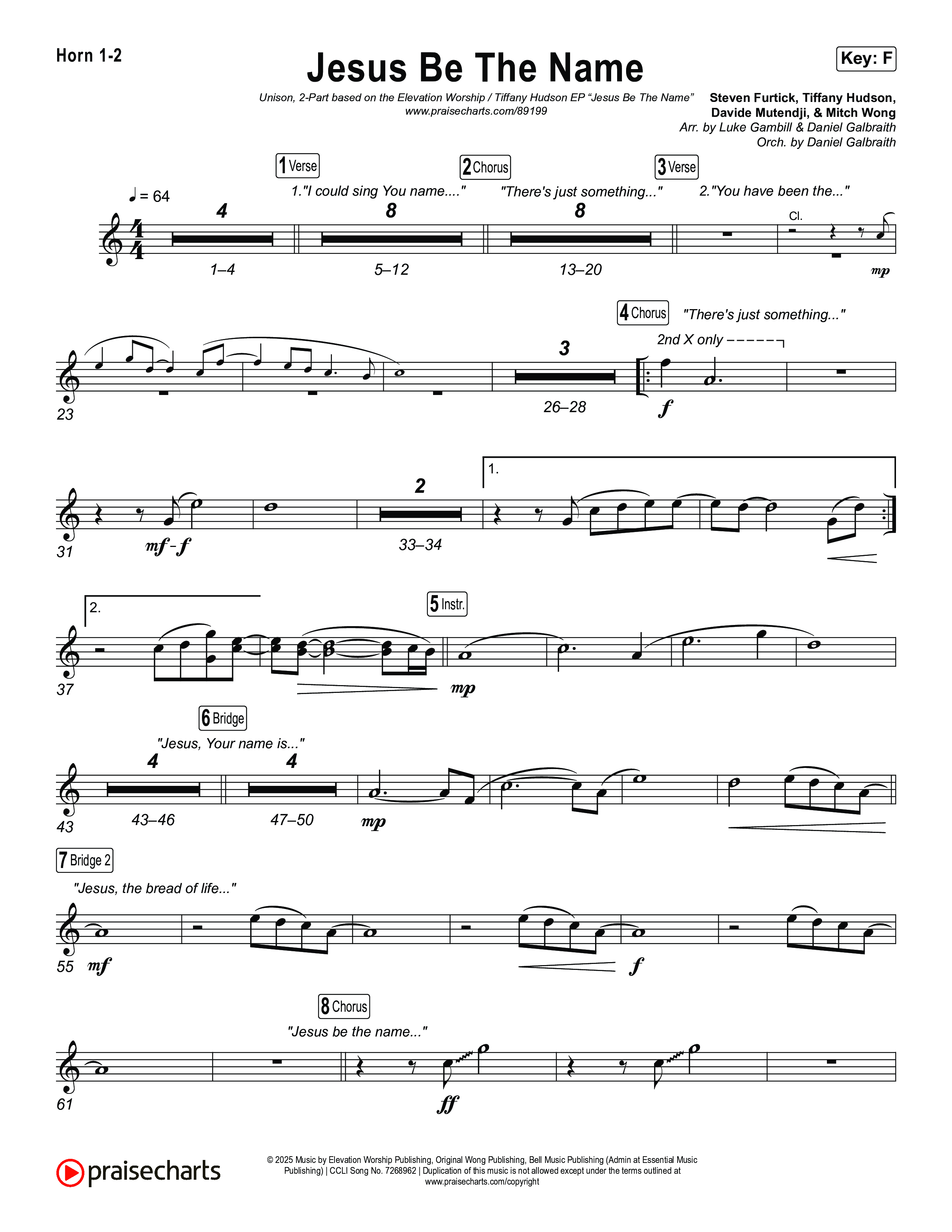 Jesus Be The Name (Unison/2-Part) French Horn 1/2 (Elevation Worship / Arr. Luke Gambill)