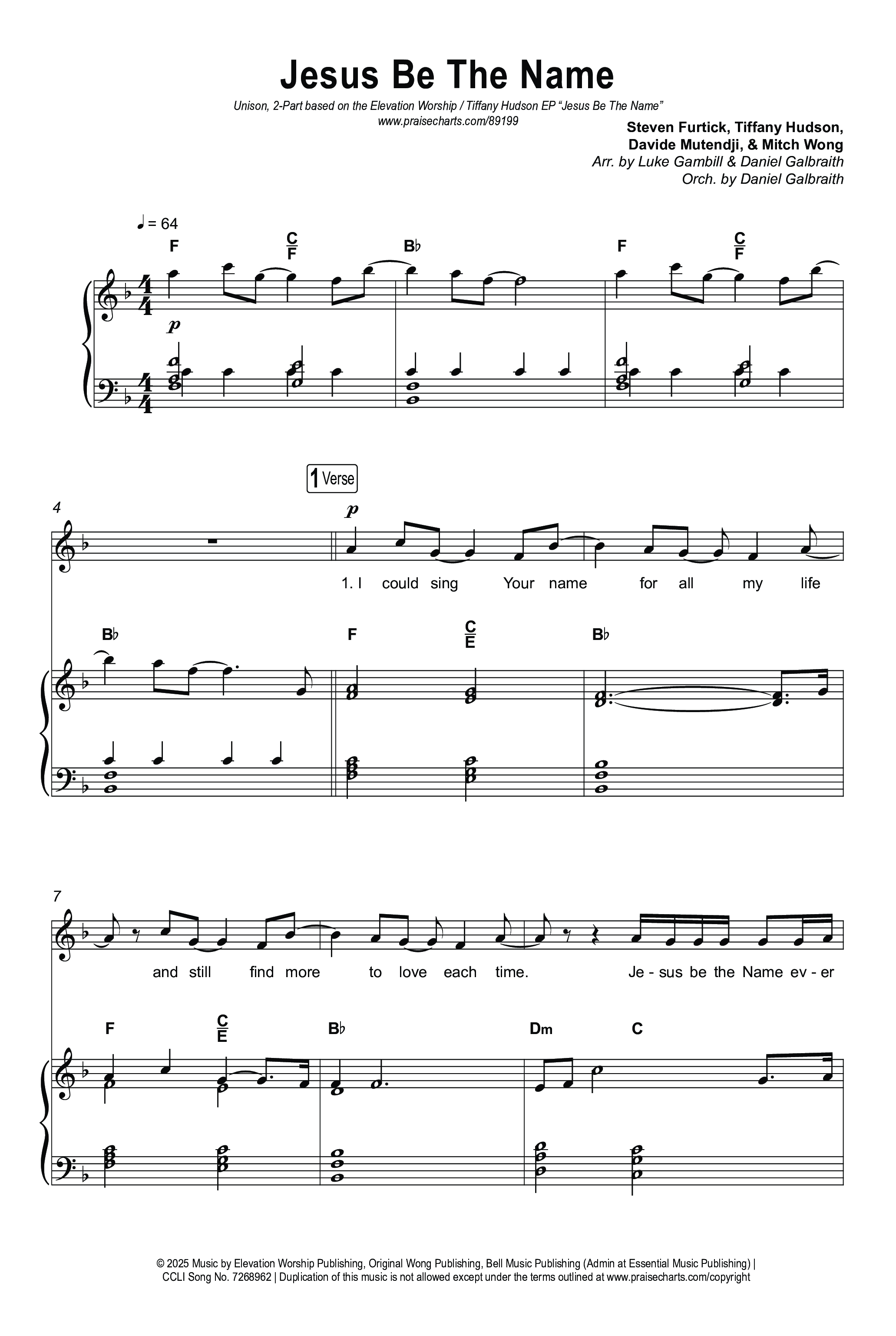 Jesus Be The Name (Unison/2-Part) Octavo (Uni/2-Part & Pno) (Elevation Worship / Arr. Luke Gambill)