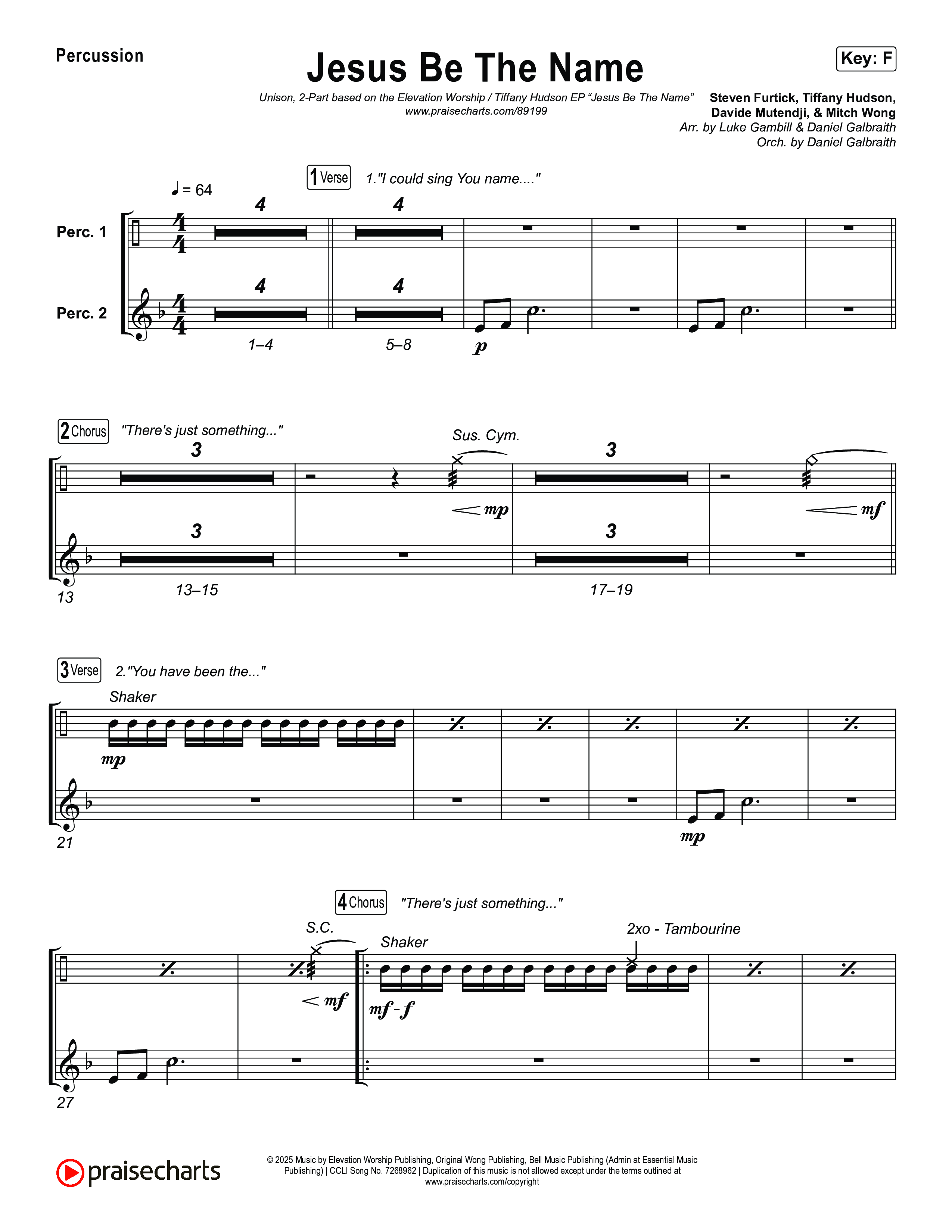 Jesus Be The Name (Unison/2-Part) Percussion (Elevation Worship / Arr. Luke Gambill)