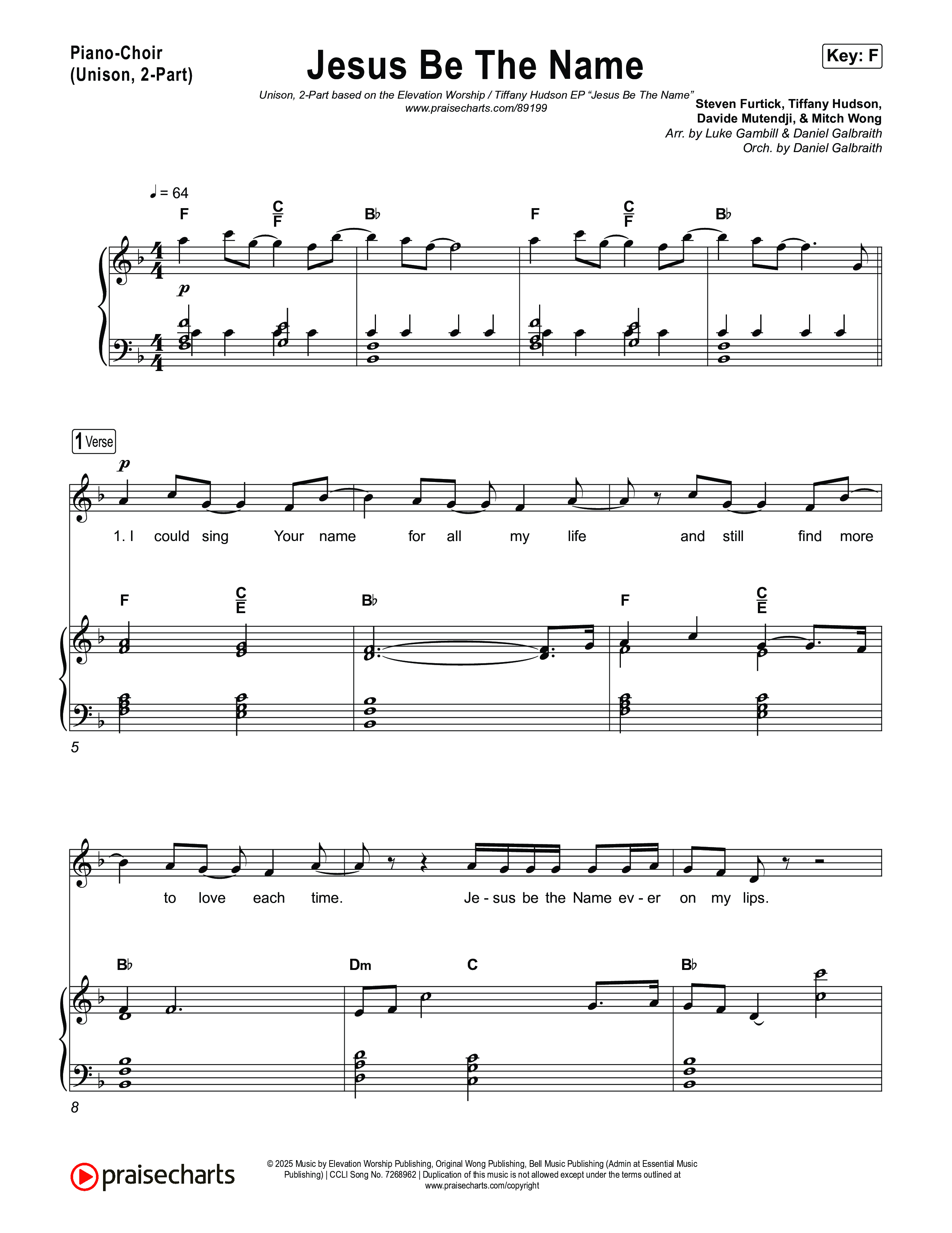 Jesus Be The Name (Unison/2-Part) Piano/Choir (Uni/2-Part) (Elevation Worship / Arr. Luke Gambill)