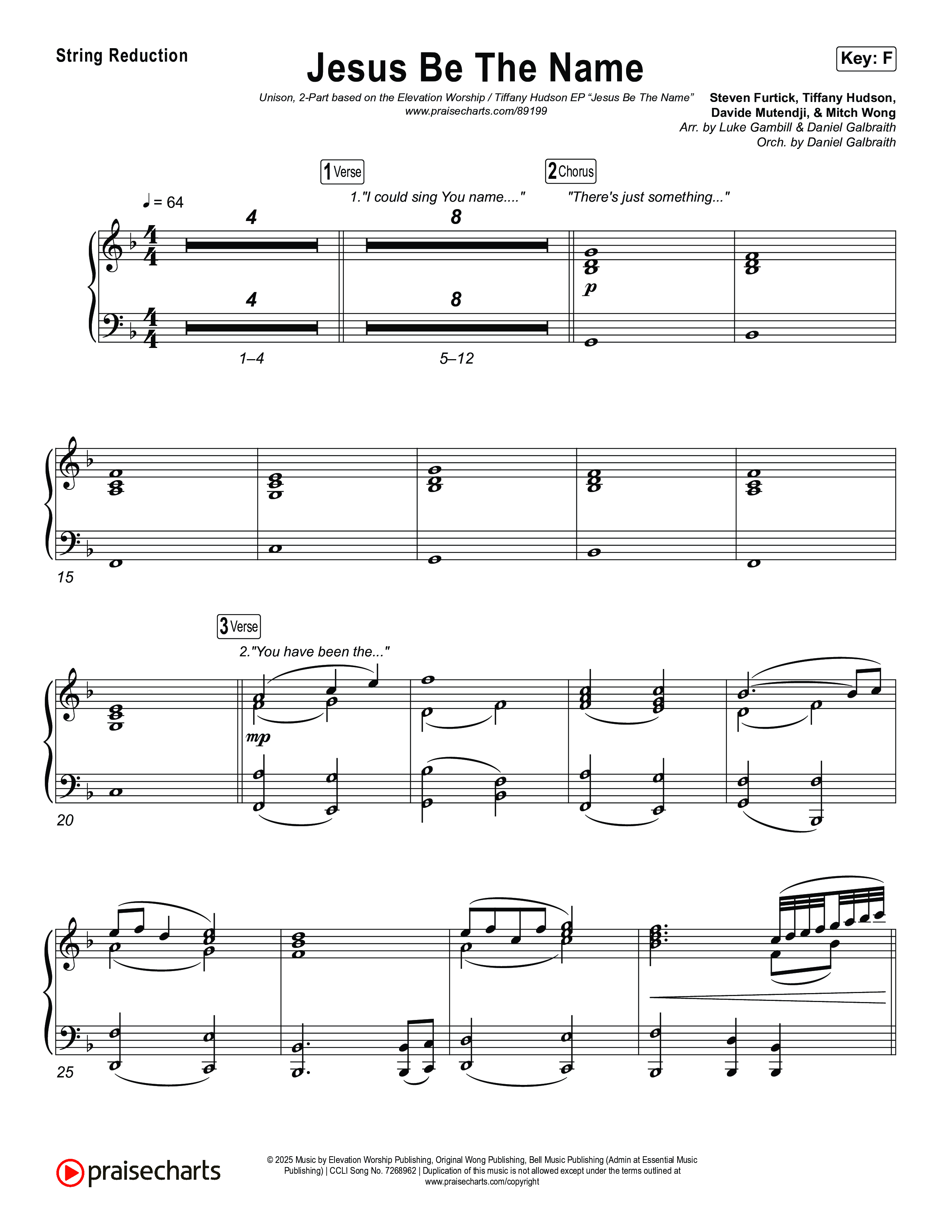 Jesus Be The Name (Unison/2-Part) String Reduction (Elevation Worship / Arr. Luke Gambill)