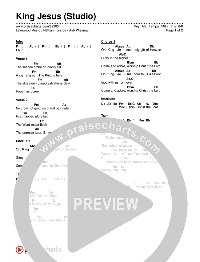 King Jesus (Studio) Chords & Lyrics (Lakepointe Music / Nathan Ironside / Ash Wiseman)