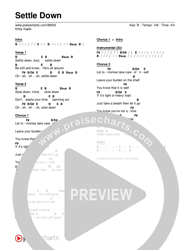 Settle Down Chords & Lyrics (Kirby Kaple)