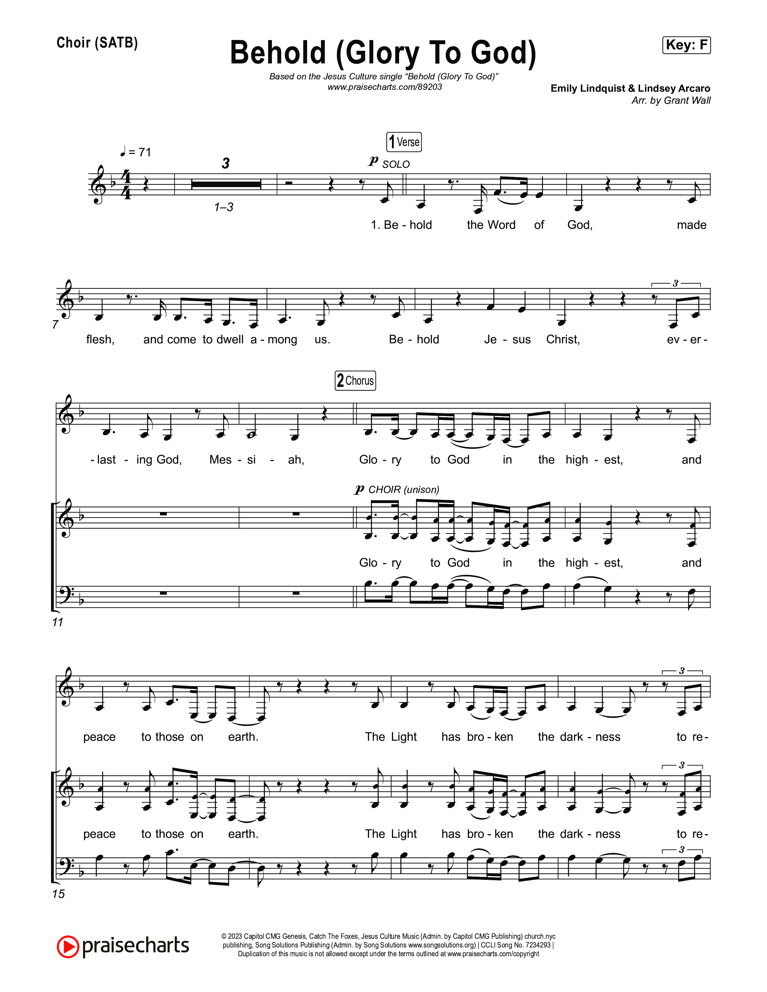 Behold (Glory To God) Choir Sheet (SATB) (Jesus Culture)