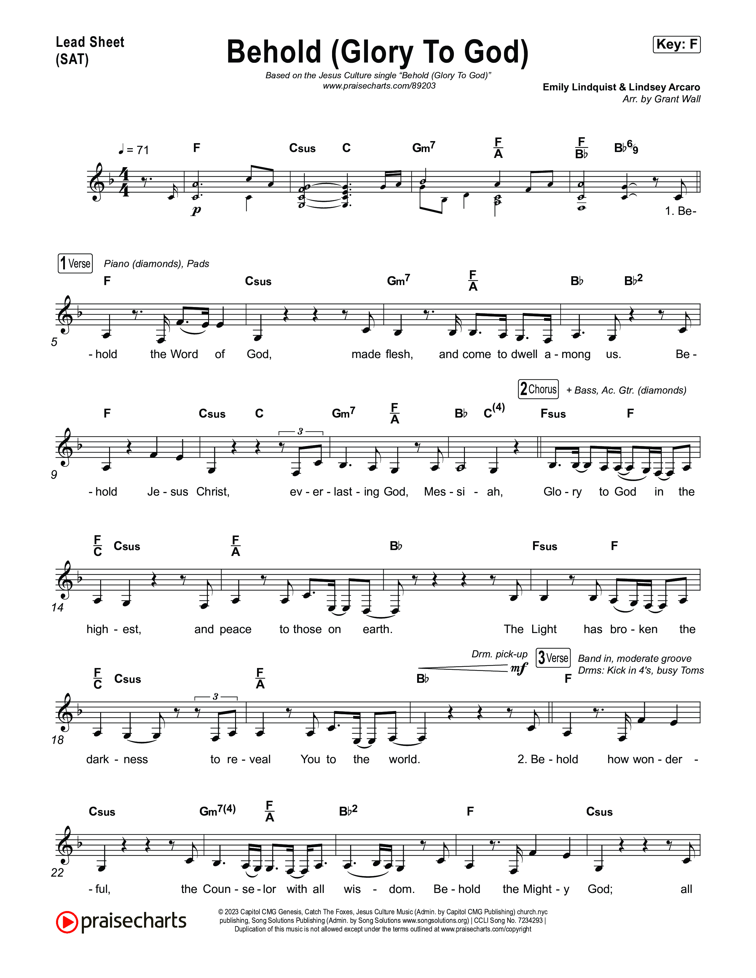 Behold (Glory To God) Lead Sheet (SAT) (Jesus Culture)