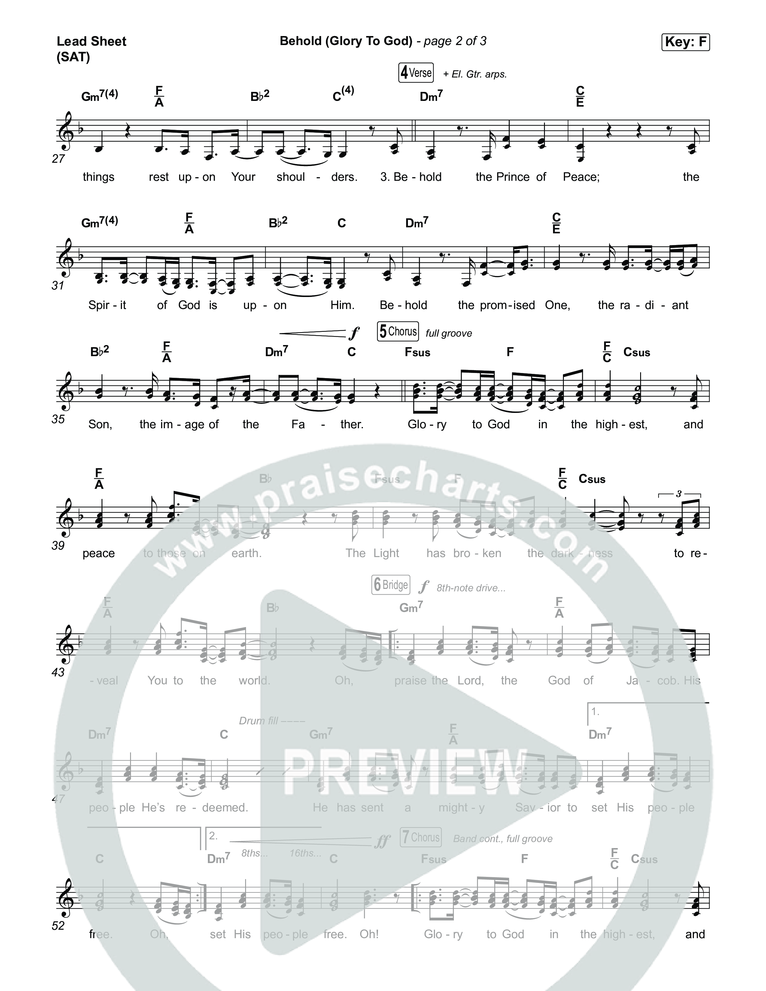 Behold (Glory To God) Lead Sheet (SAT) (Jesus Culture)