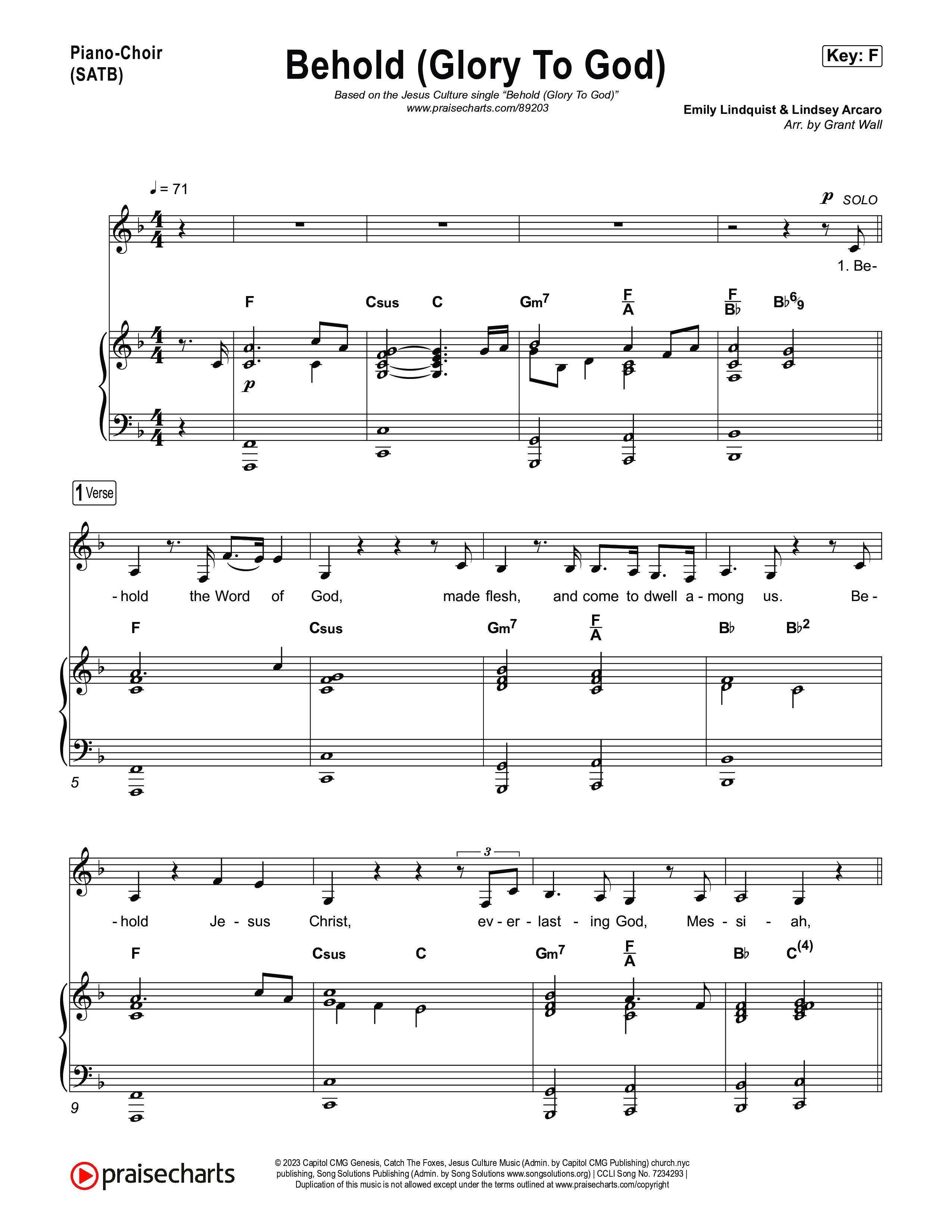 Behold (Glory To God) Piano/Vocal Pack (Jesus Culture)