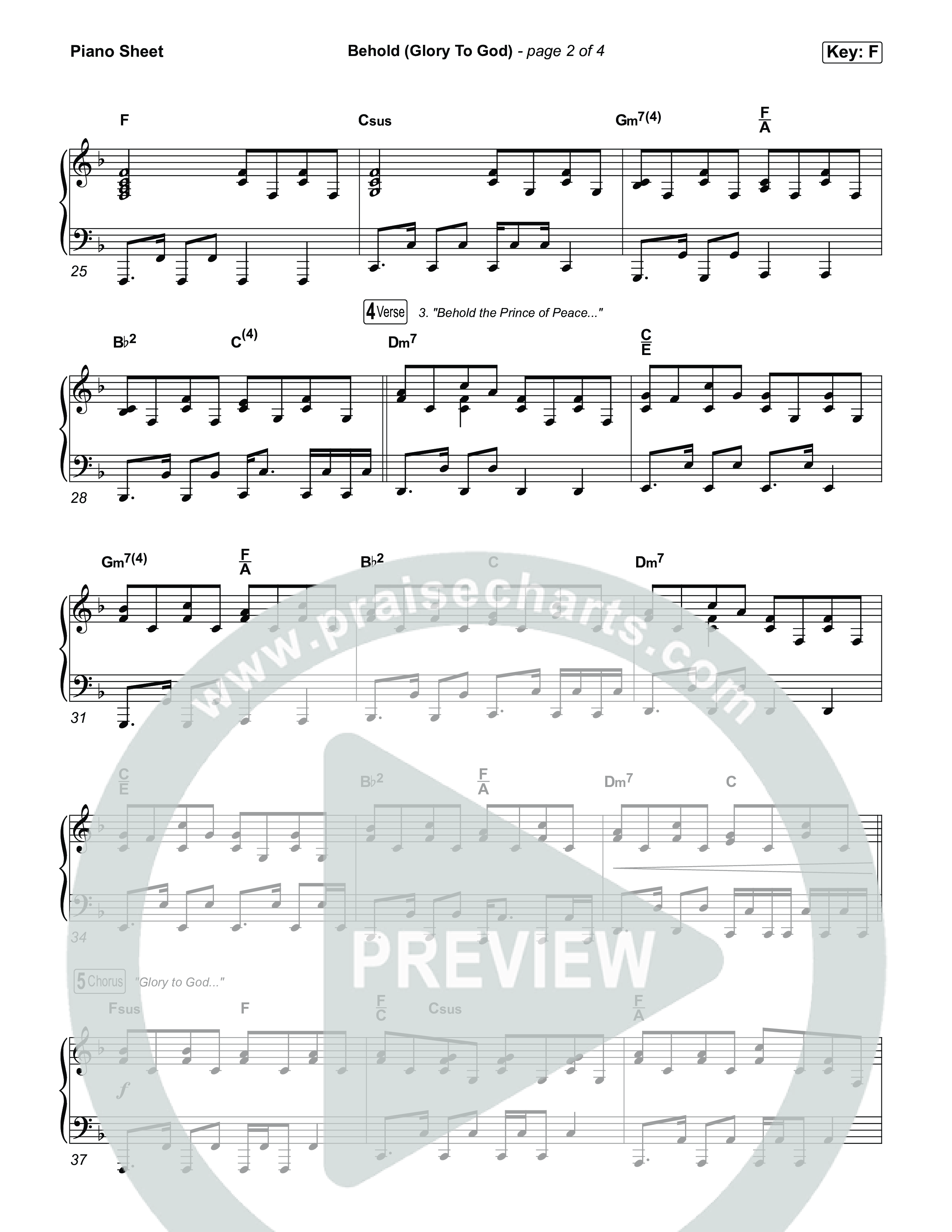 Behold (Glory To God) Piano Sheet (Jesus Culture)