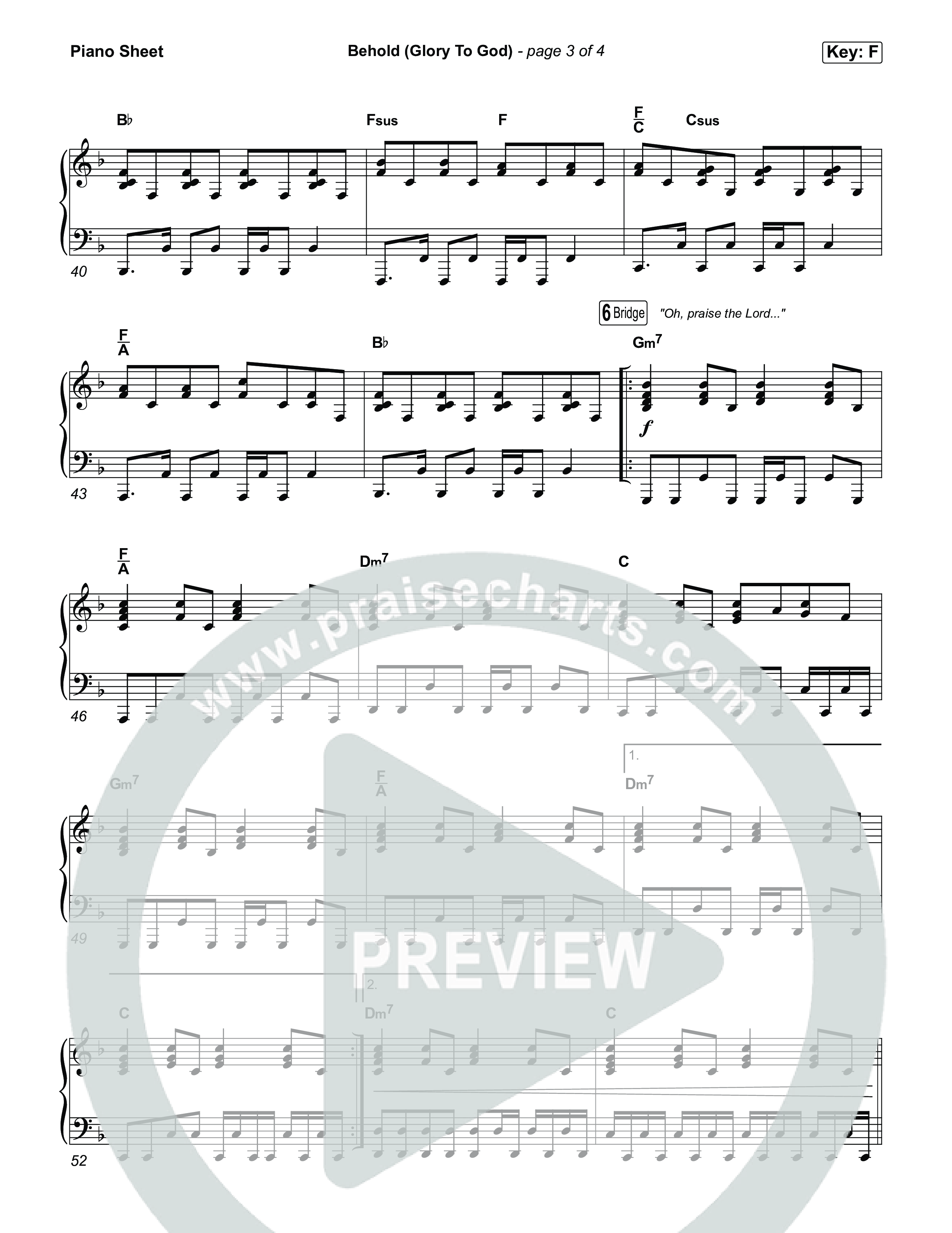 Behold (Glory To God) Piano Sheet (Jesus Culture)