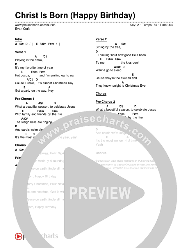 Christ Is Born (Happy Birthday) Chords & Lyrics (Evan Craft)