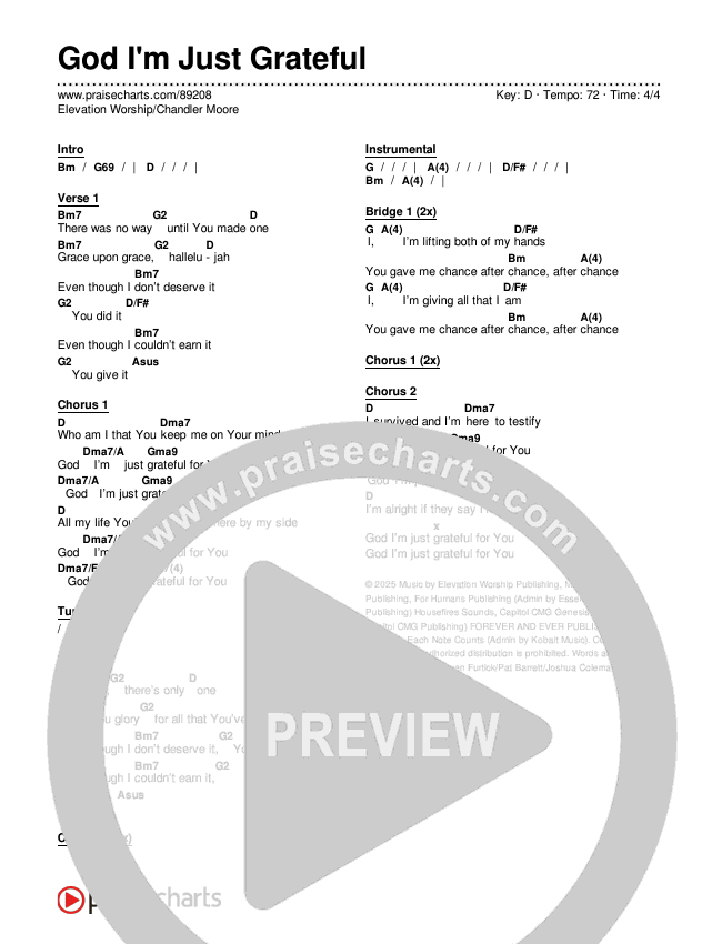 God I'm Just Grateful Chords & Lyrics (Elevation Worship / Chandler Moore)
