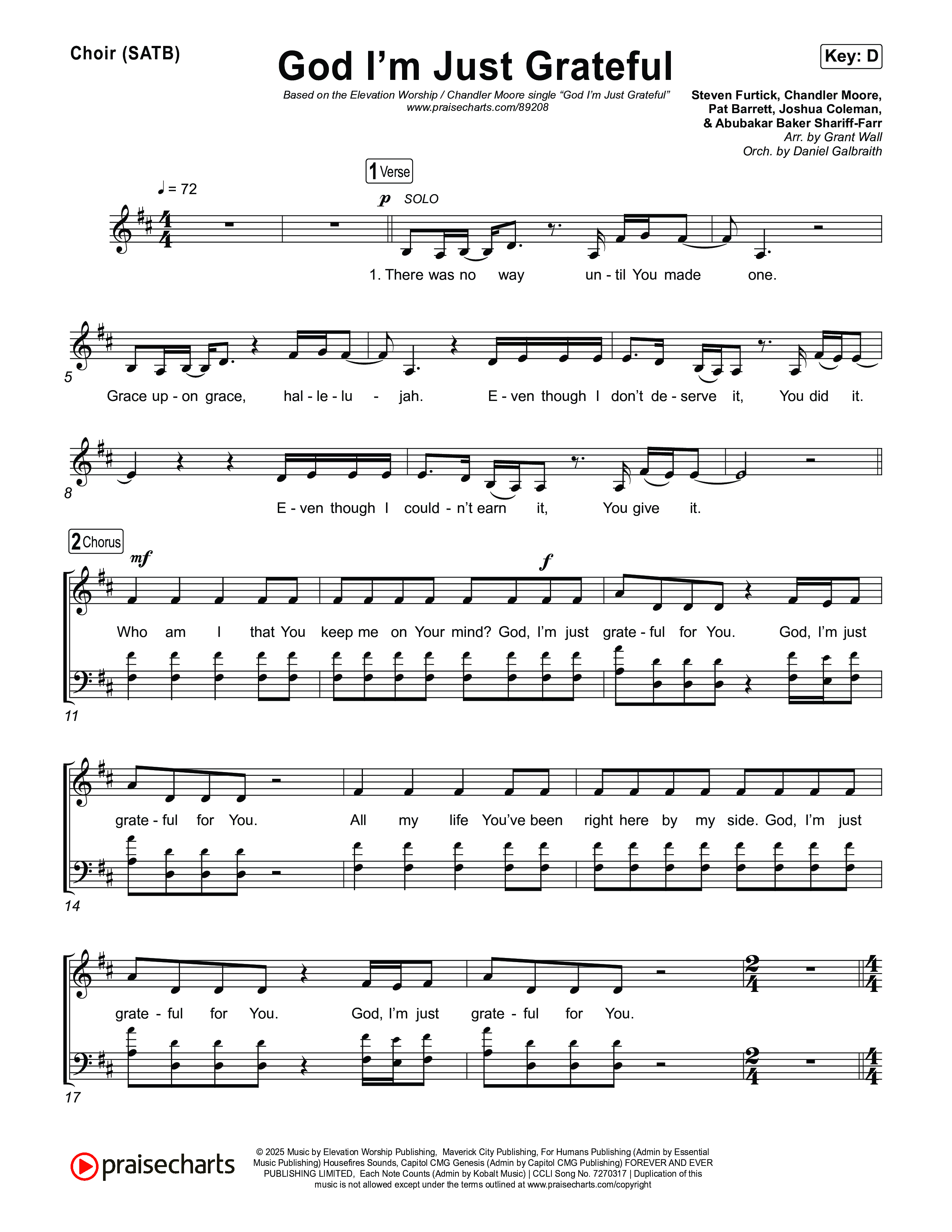 God I'm Just Grateful Choir Sheet (SATB) (Elevation Worship / Chandler Moore)