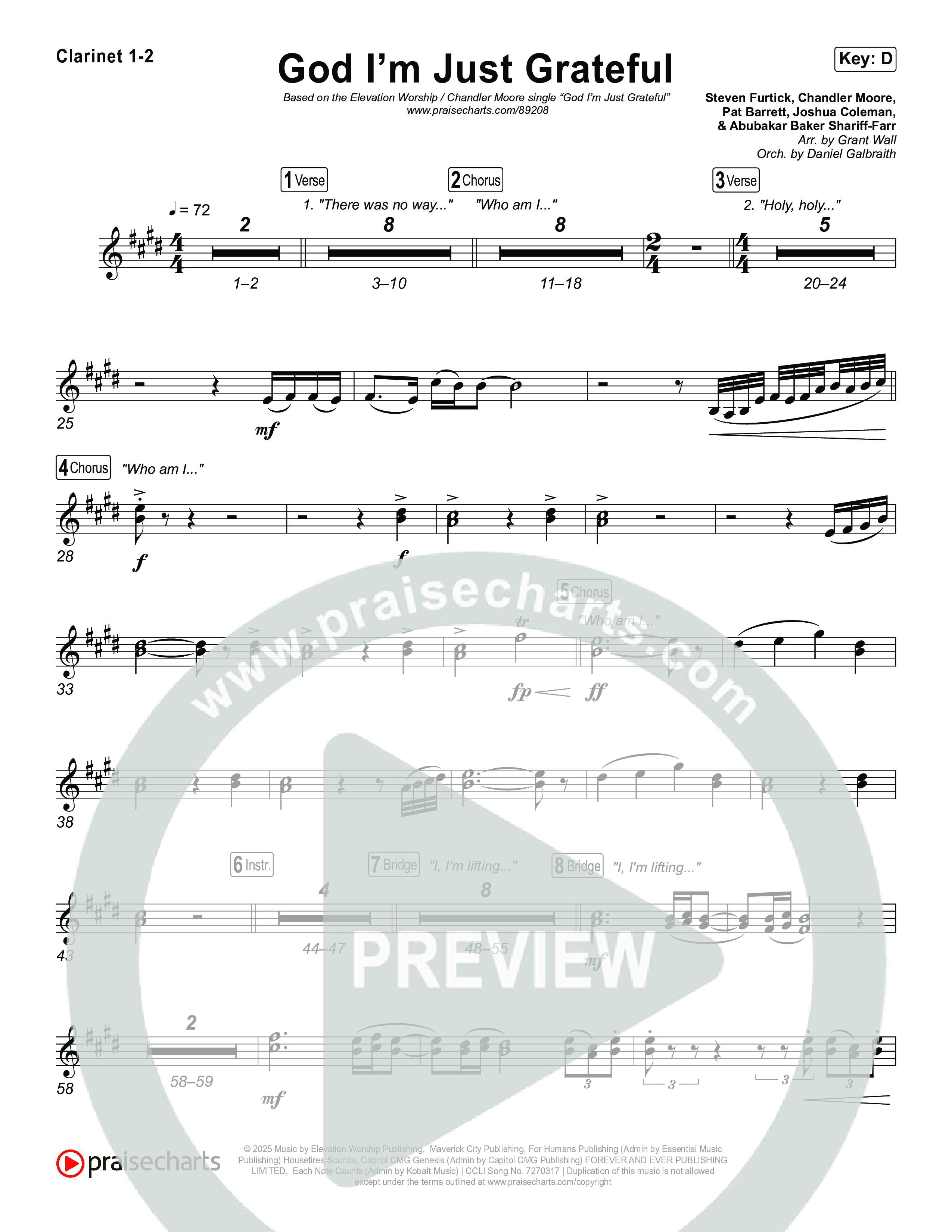 God I'm Just Grateful Clarinet 1/2 (Elevation Worship / Chandler Moore)