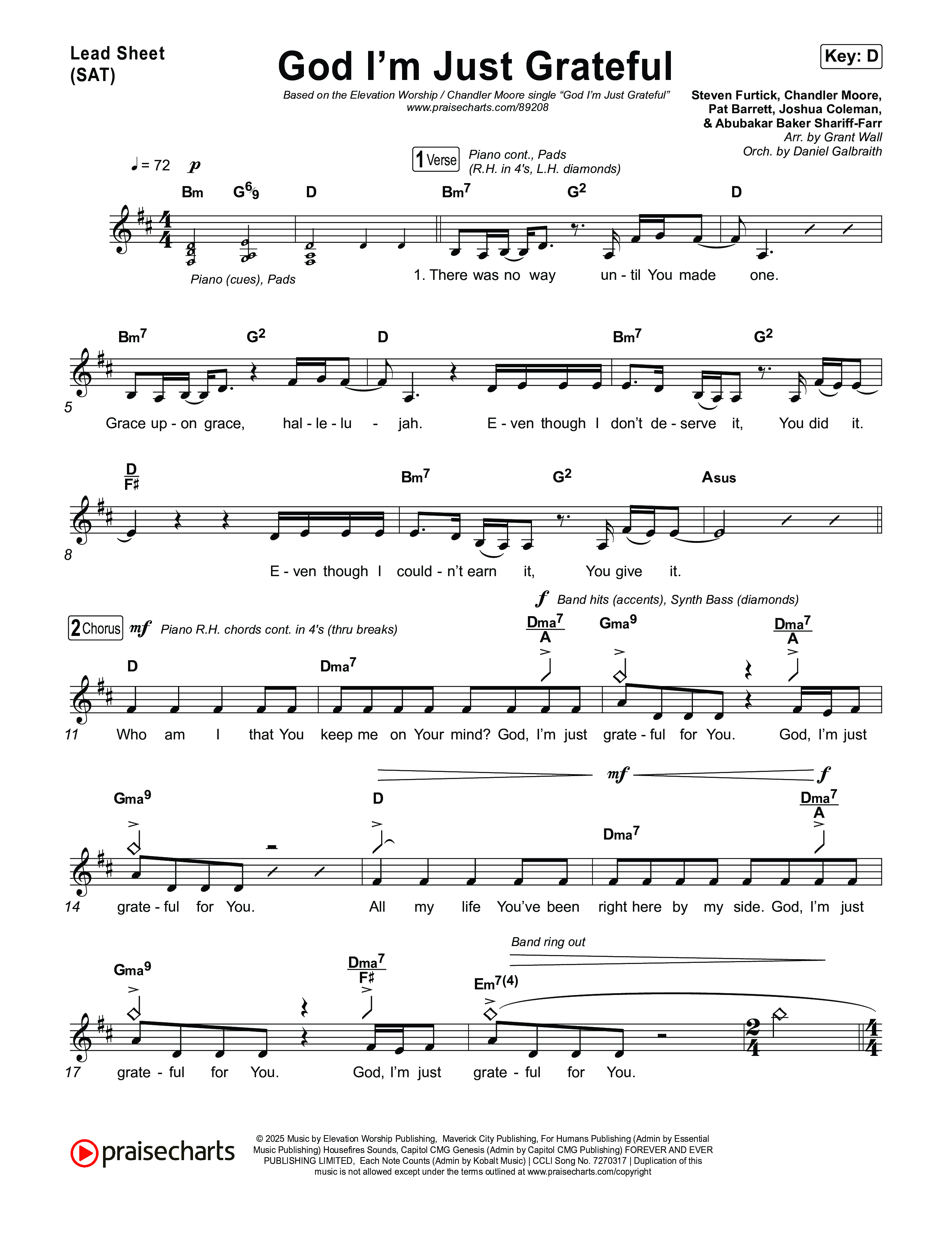 God I'm Just Grateful Lead Sheet (SAT) (Elevation Worship / Chandler Moore)