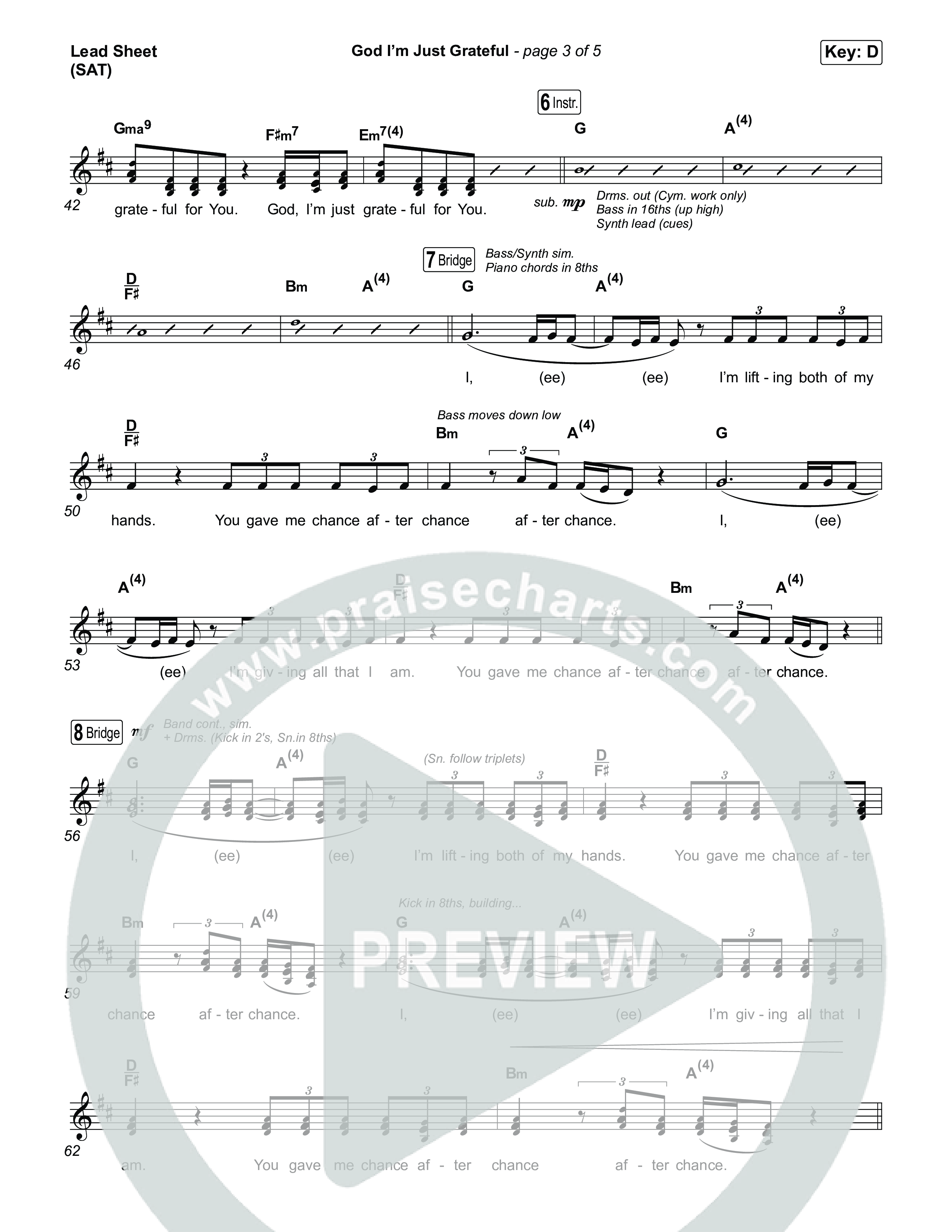 God I'm Just Grateful Lead Sheet (SAT) (Elevation Worship / Chandler Moore)