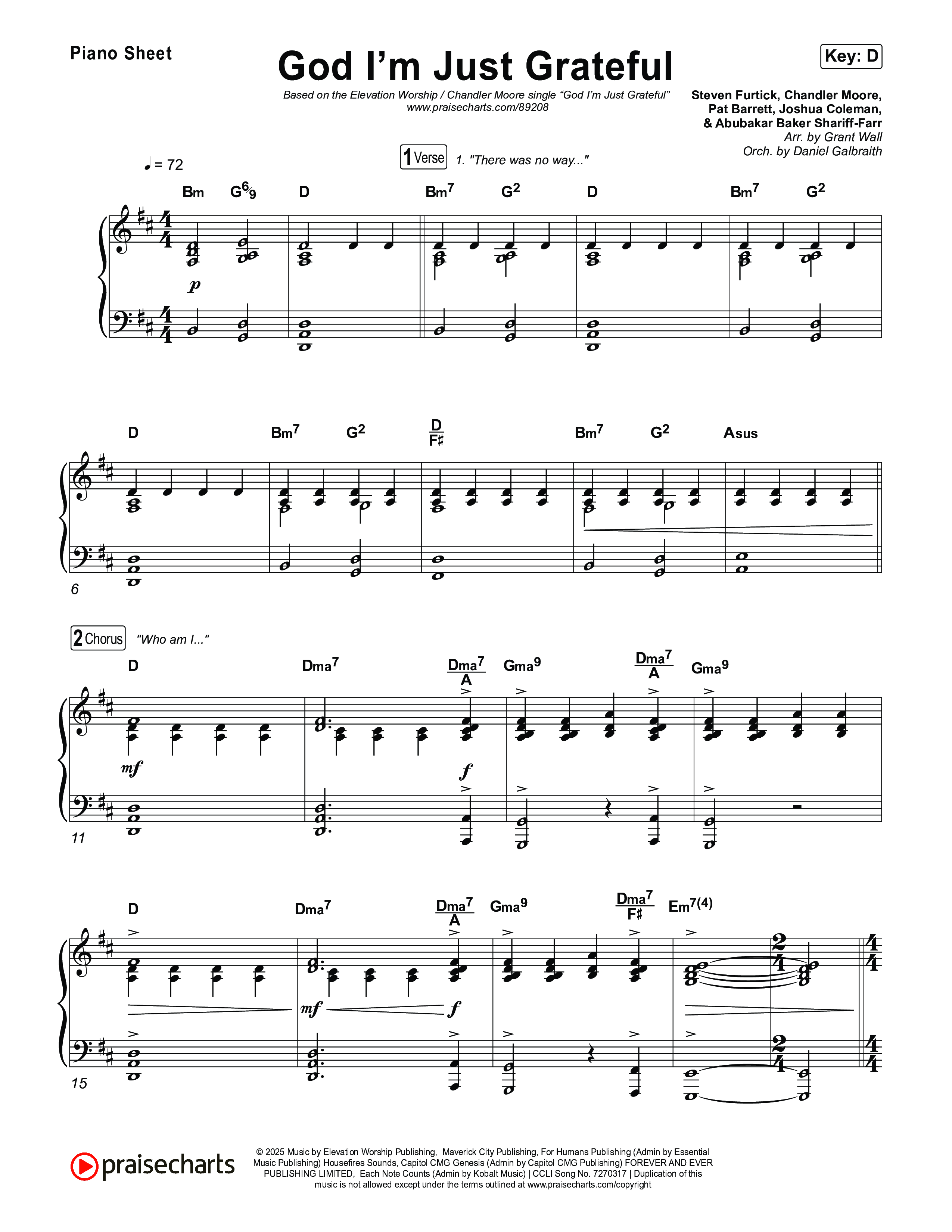 God I'm Just Grateful Piano Sheet (Elevation Worship / Chandler Moore)