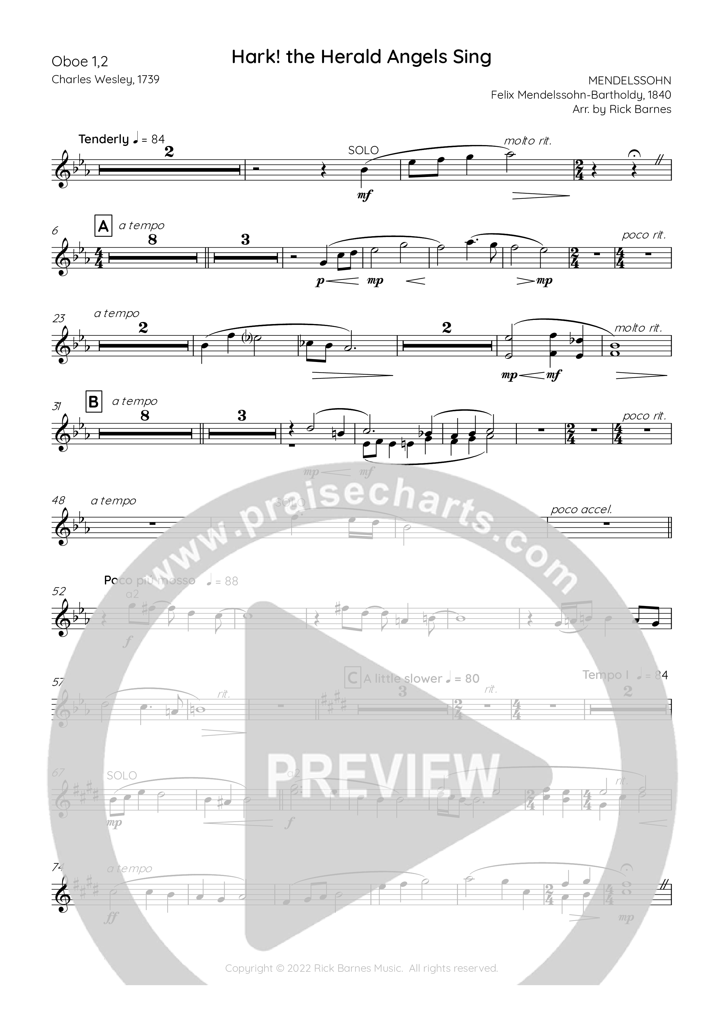 Hark The Herald Angels Sing Oboe 1/2 (Rick Barnes)