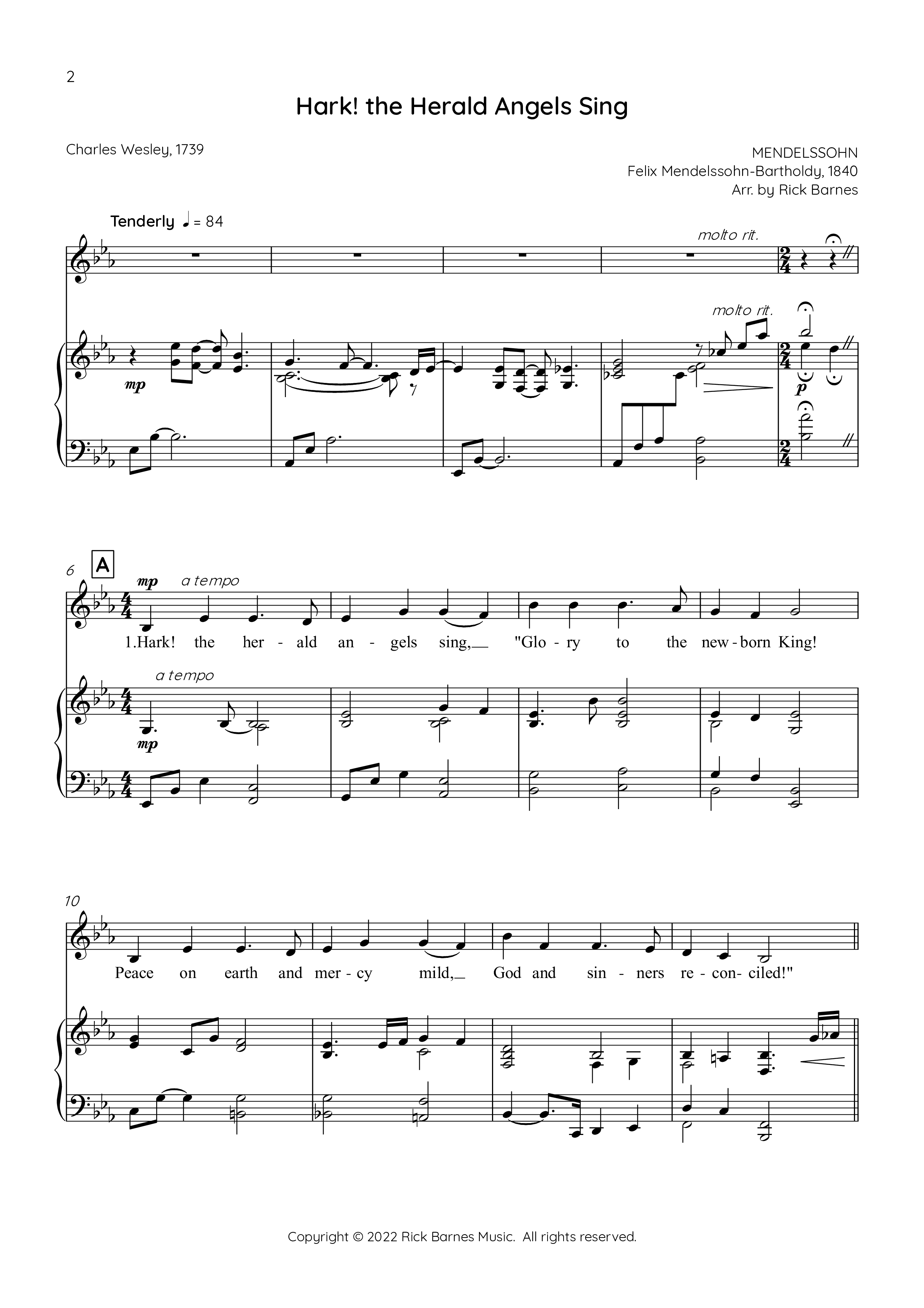 Hark The Herald Angels Sing Piano/Vocal (Rick Barnes)