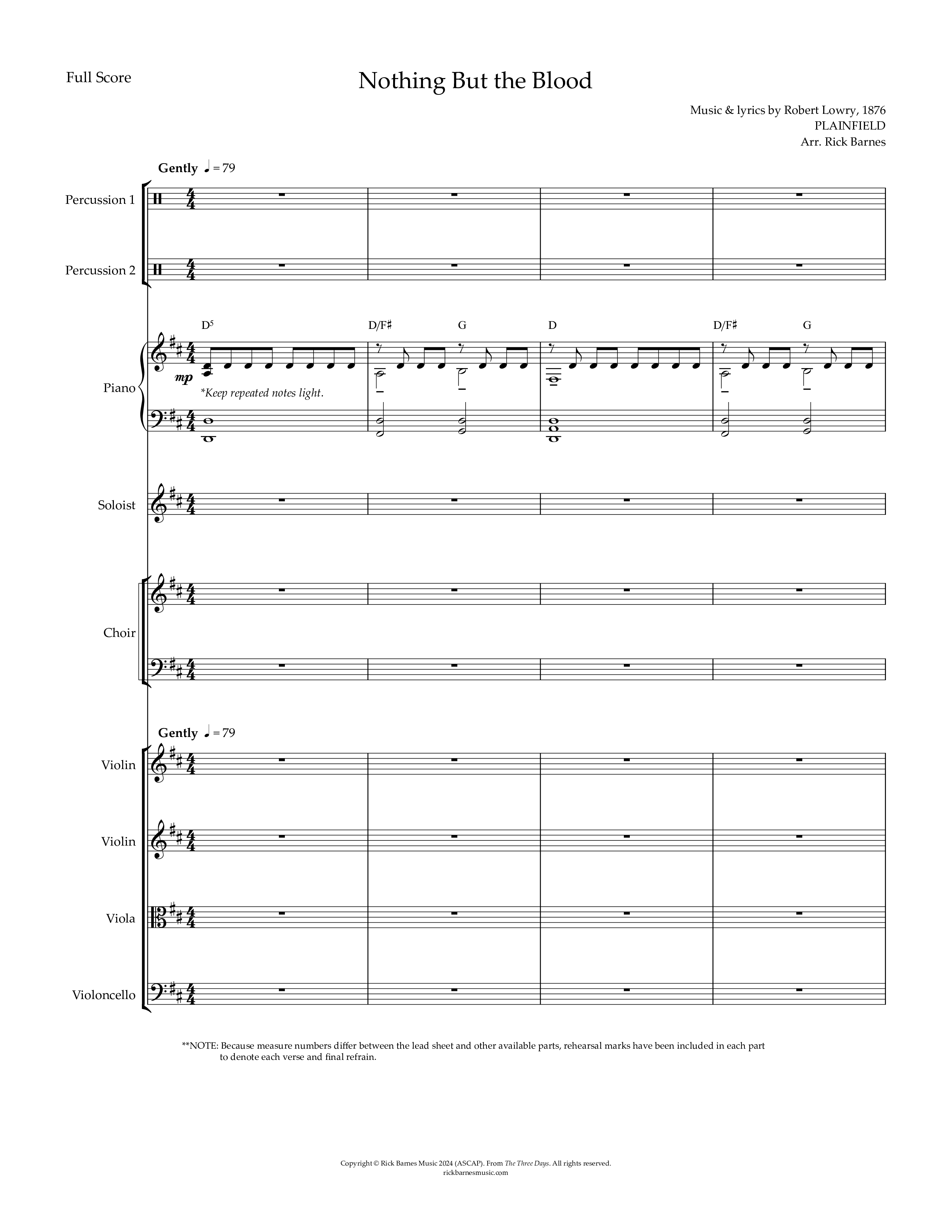 Nothing But The Blood Conductor's Score (Rick Barnes)