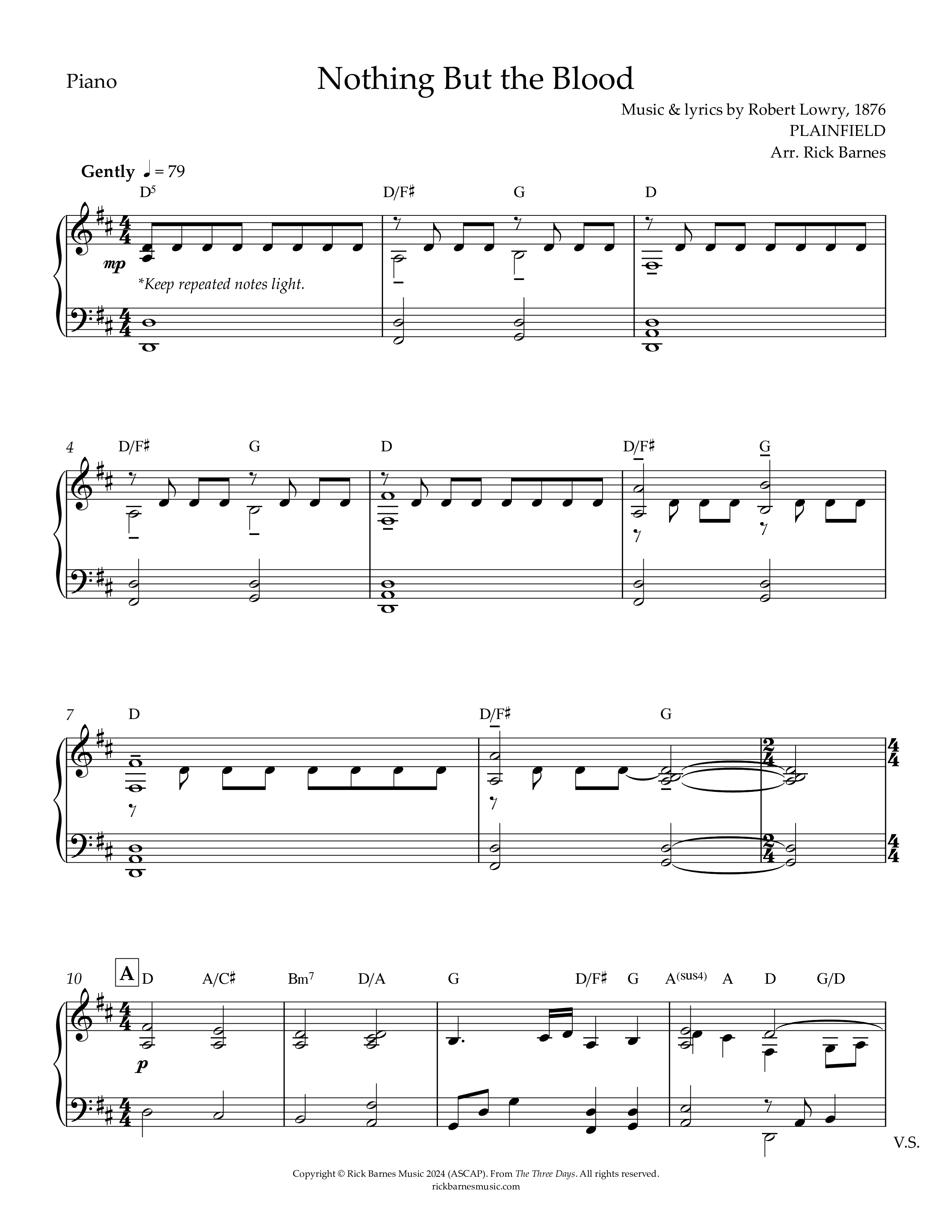 Nothing But The Blood Piano Sheet (Rick Barnes)