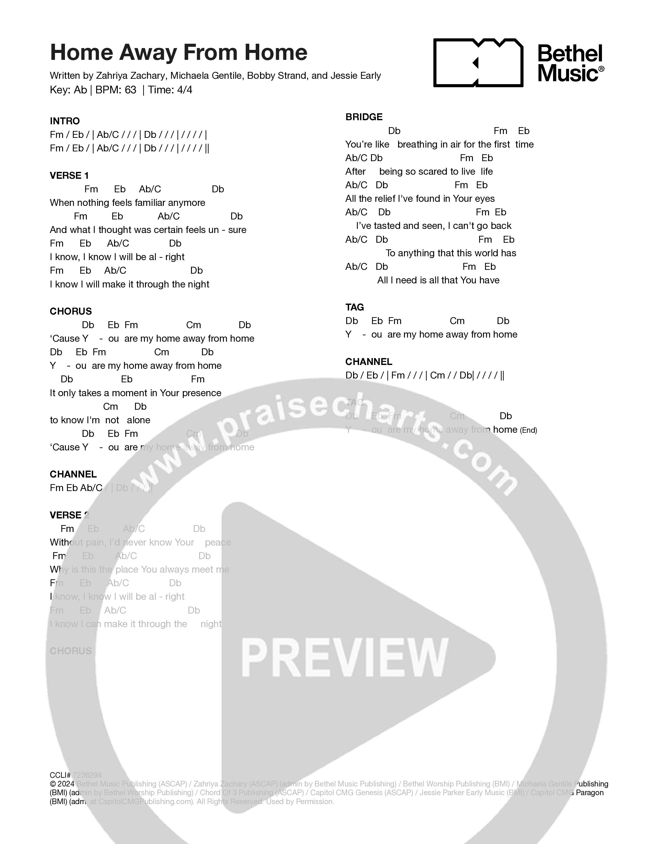 Home Away From Home Chord Chart (Zahriya Zachary)