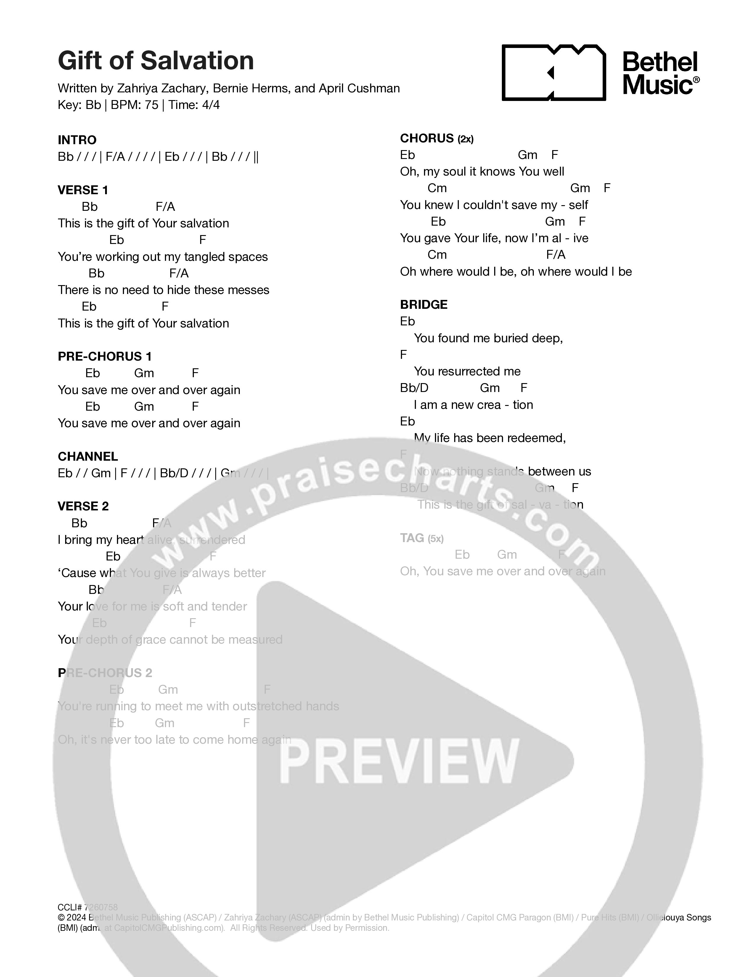 Gift Of Salvation Chord Chart (Zahriya Zachary)