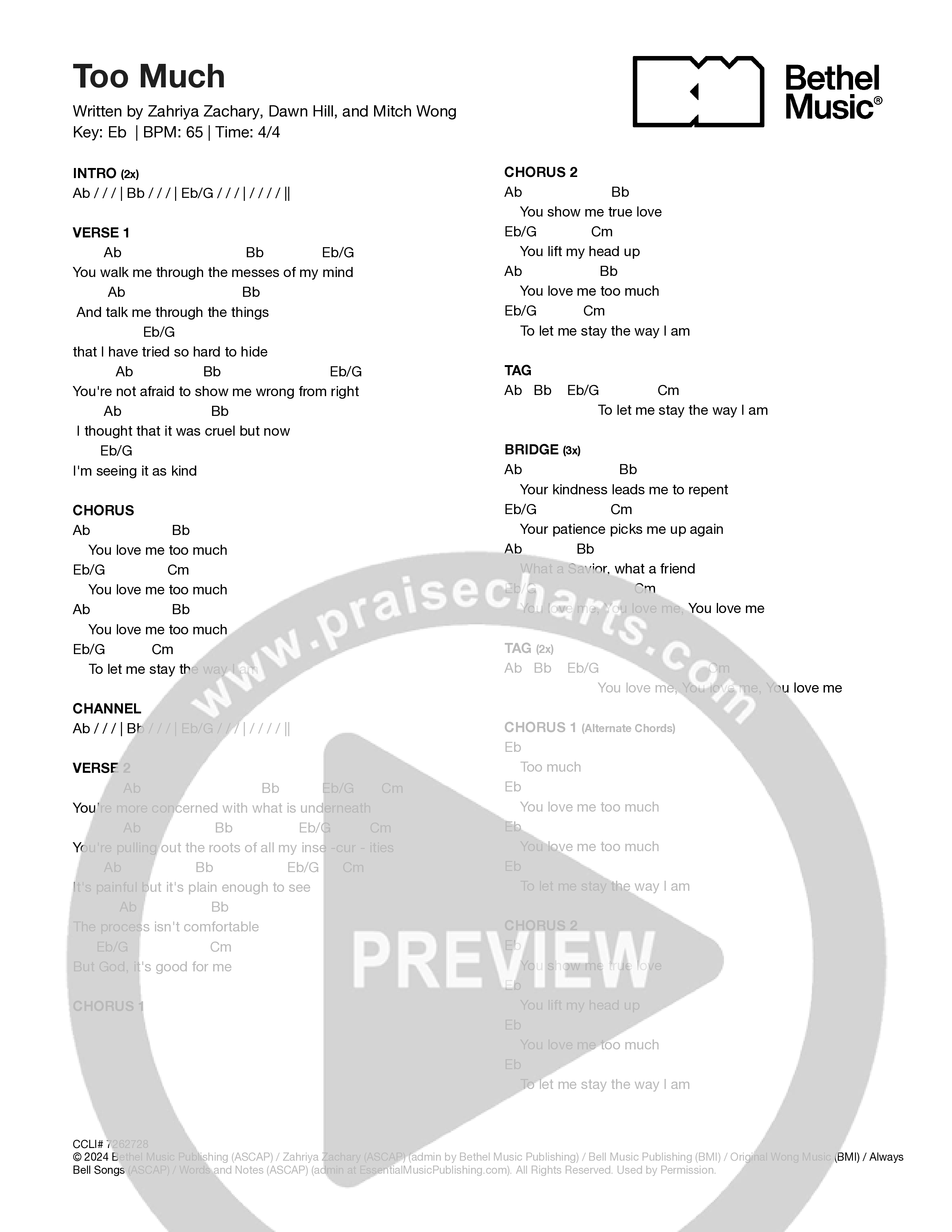 Too Much Chord Chart (Zahriya Zachary)