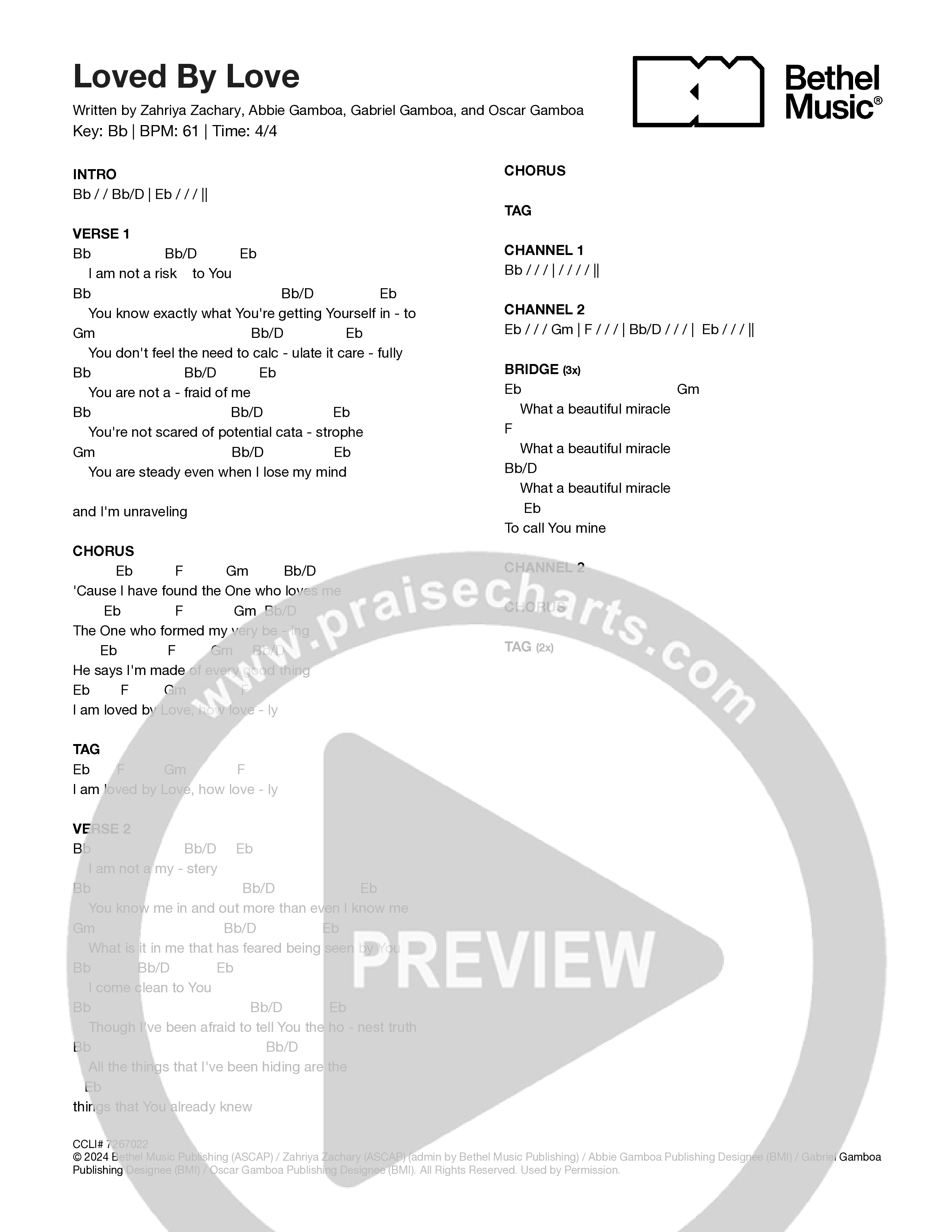 Loved By Love Chord Chart (Zahriya Zachary)